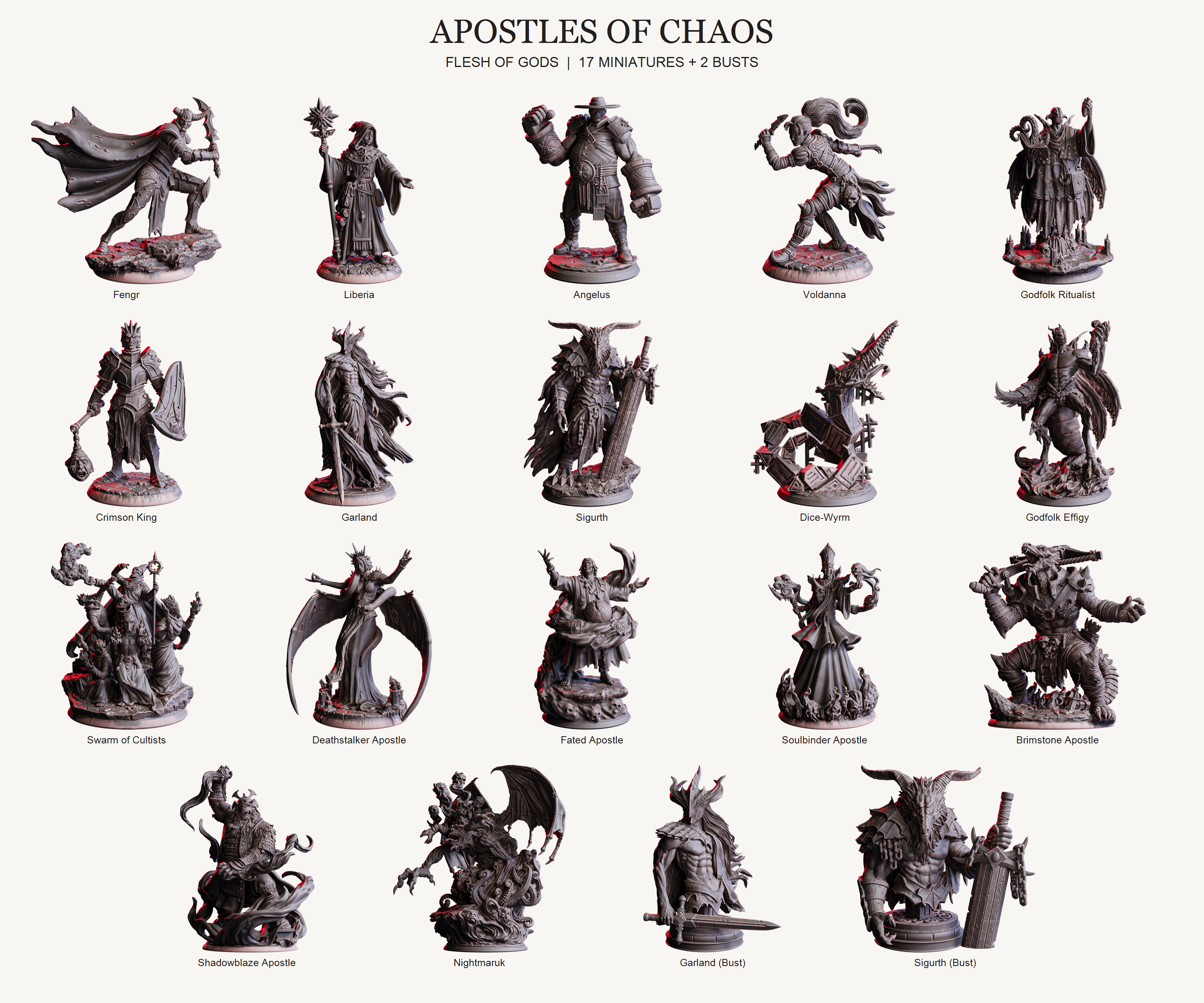 Apostles of Chaos — 17 miniatures and 2 busts by Flesh of Gods, now at Proxywars