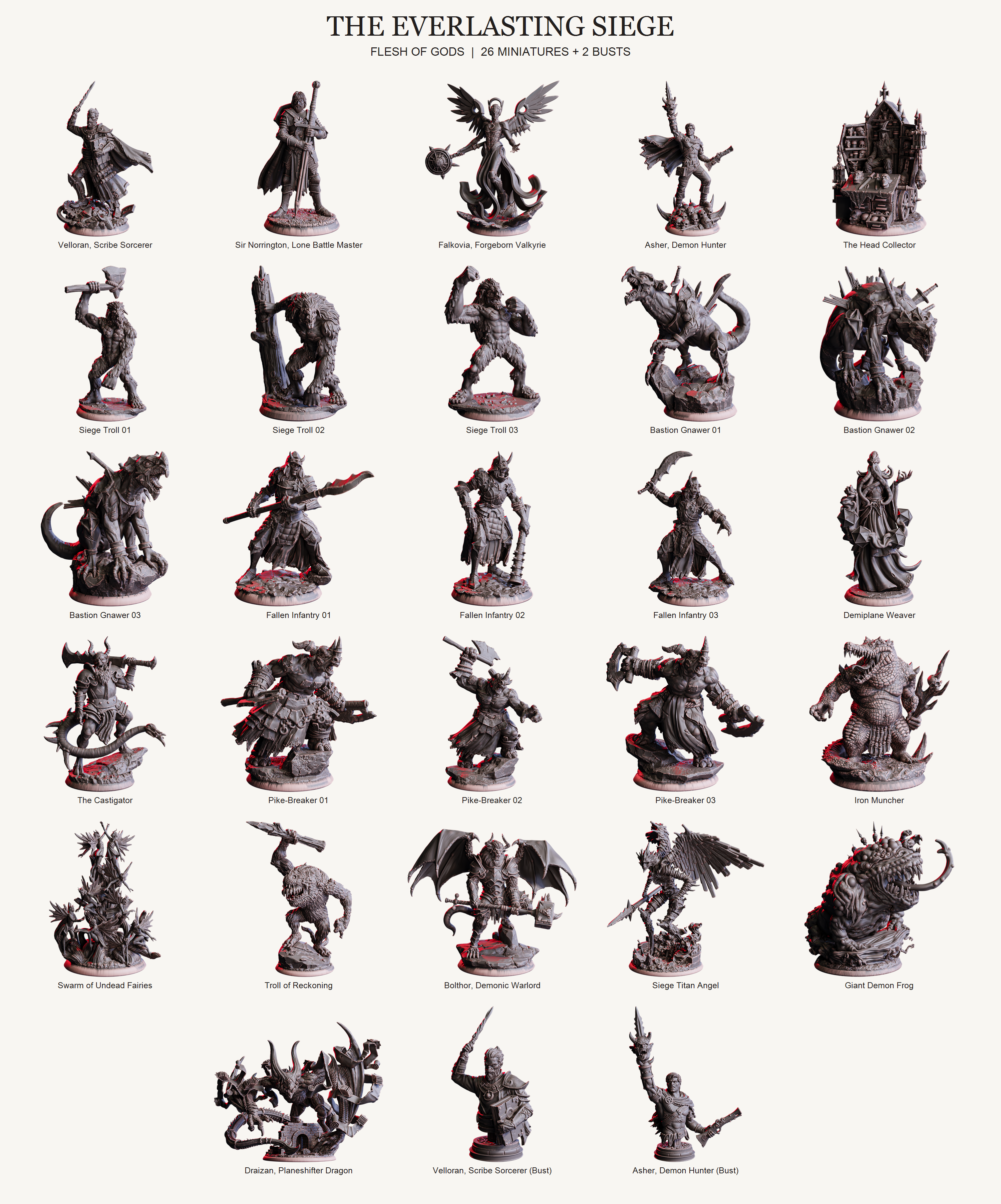 The Everlasting Siege — 26 miniatures and two busts by Flesh of Gods