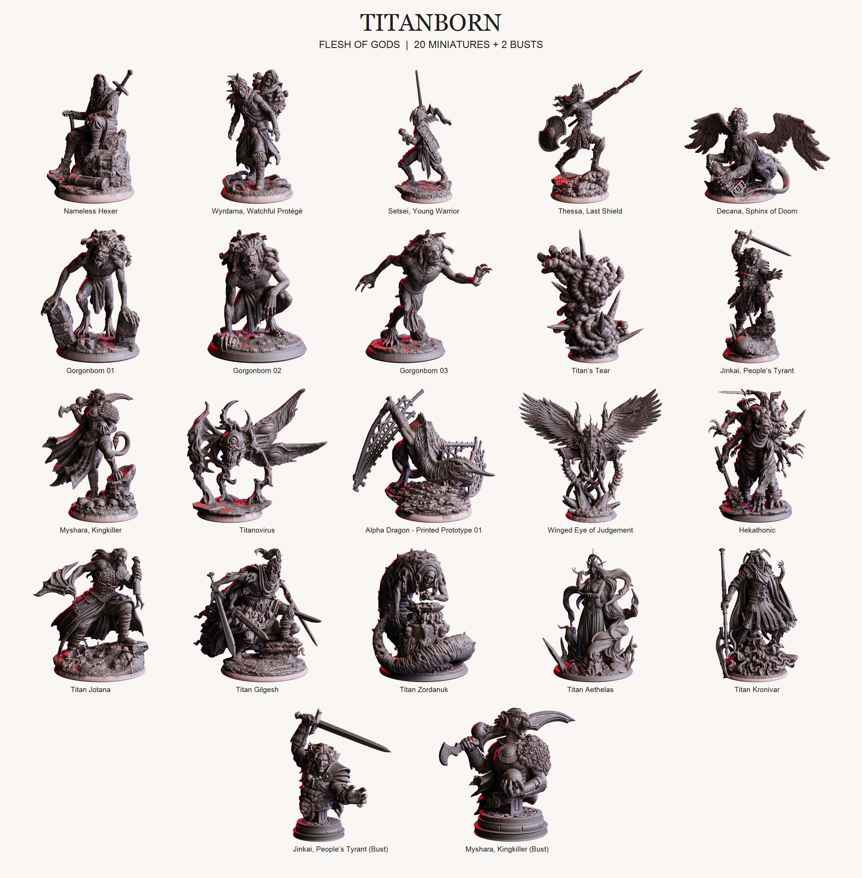 Titanborn — 20 miniatures and two busts by Flesh of Gods