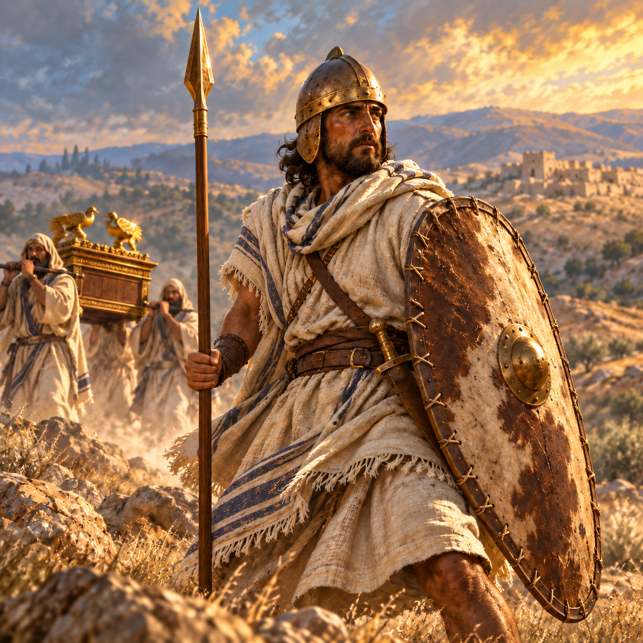 Biblical Era — vertical spear with a natural arm pose