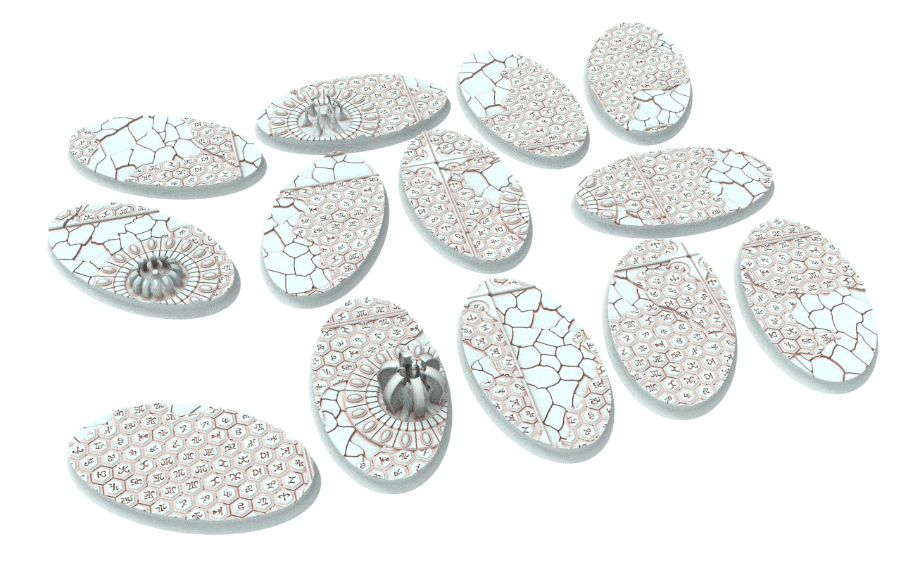 Dark city - Textured Oval Bases, lot of 60mm à 170mm - DRKCT set 6, Eldar space fantasy elves runic ground