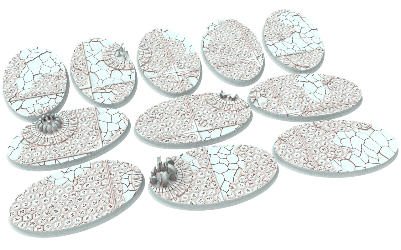 Dark city - Textured Oval Bases, lot of 60mm à 170mm - DRKCT set 6, Eldar space fantasy elves runic ground