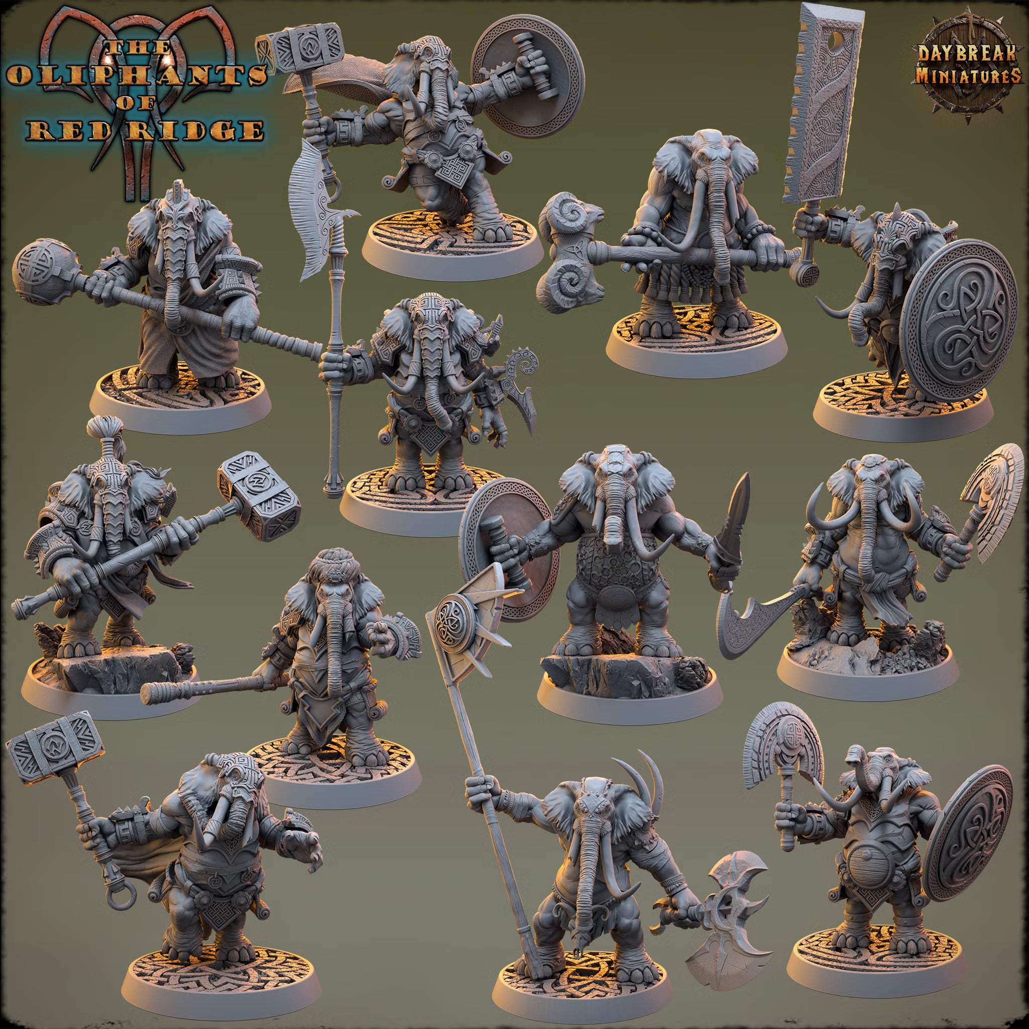 The Oliphants of Red Ridge - The Complete Set - Daybreak Miniatures — official render 1