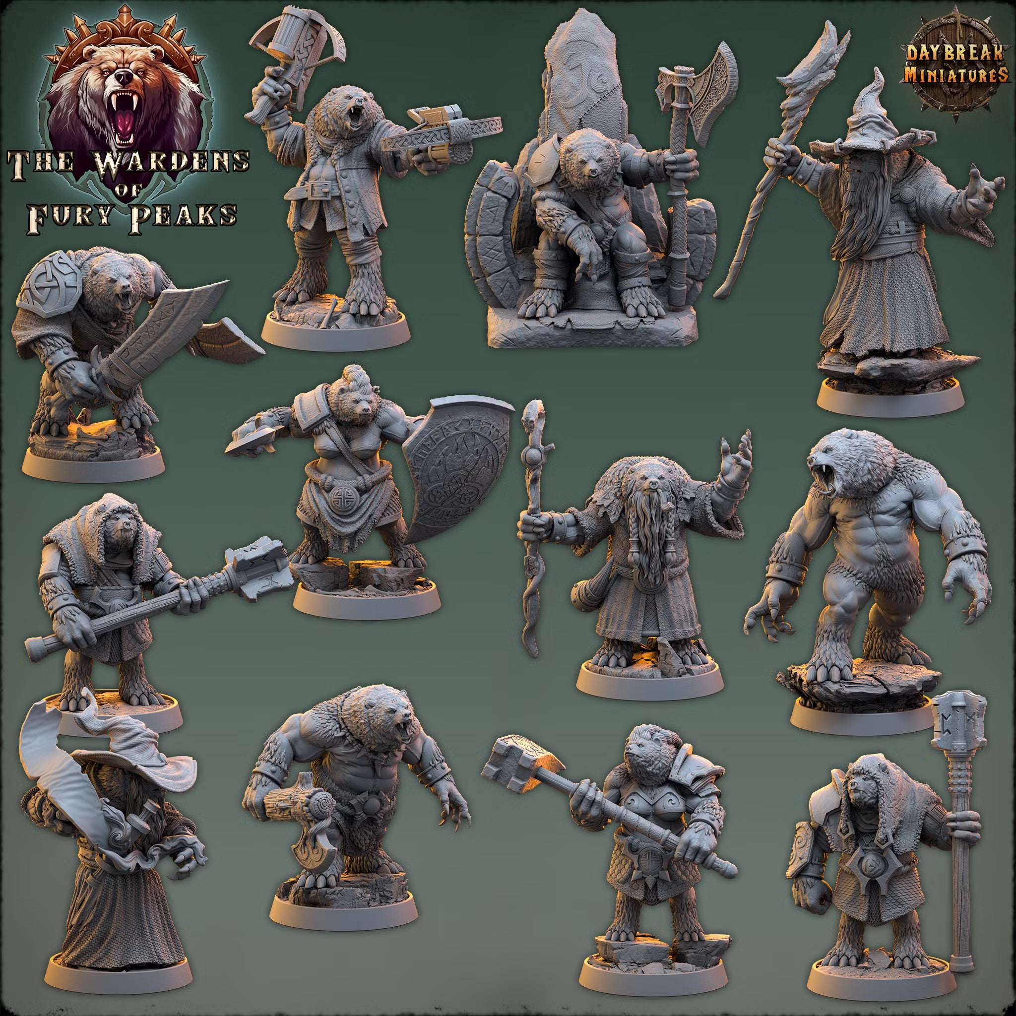The Wardens of Fury Peaks - The Complete Set - Daybreak Miniatures — official Daybreak render 1