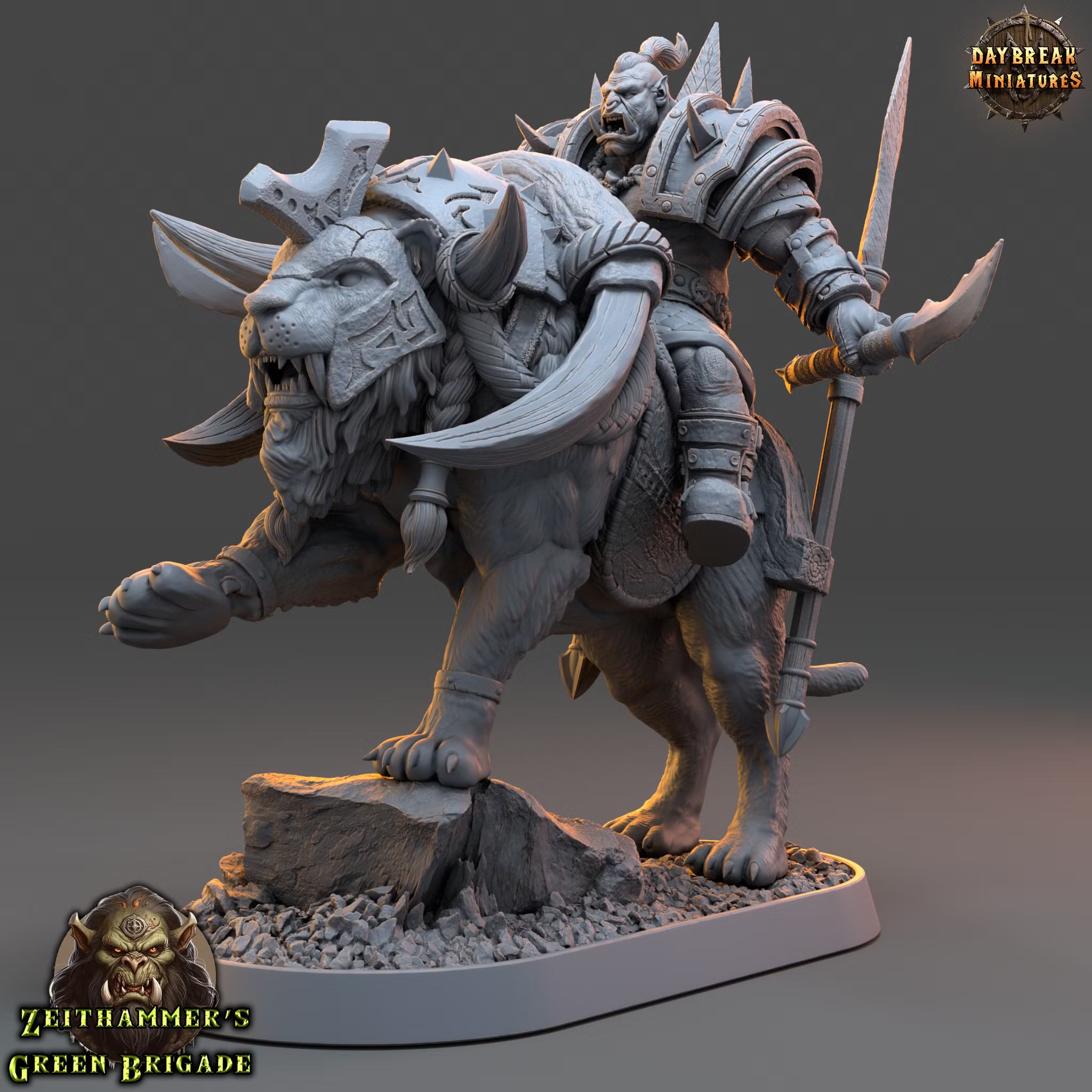 Zeithammer’s Green Brigade - Rian Haaz on Cutter Cat - Daybreak Miniatures — official Daybreak render 1