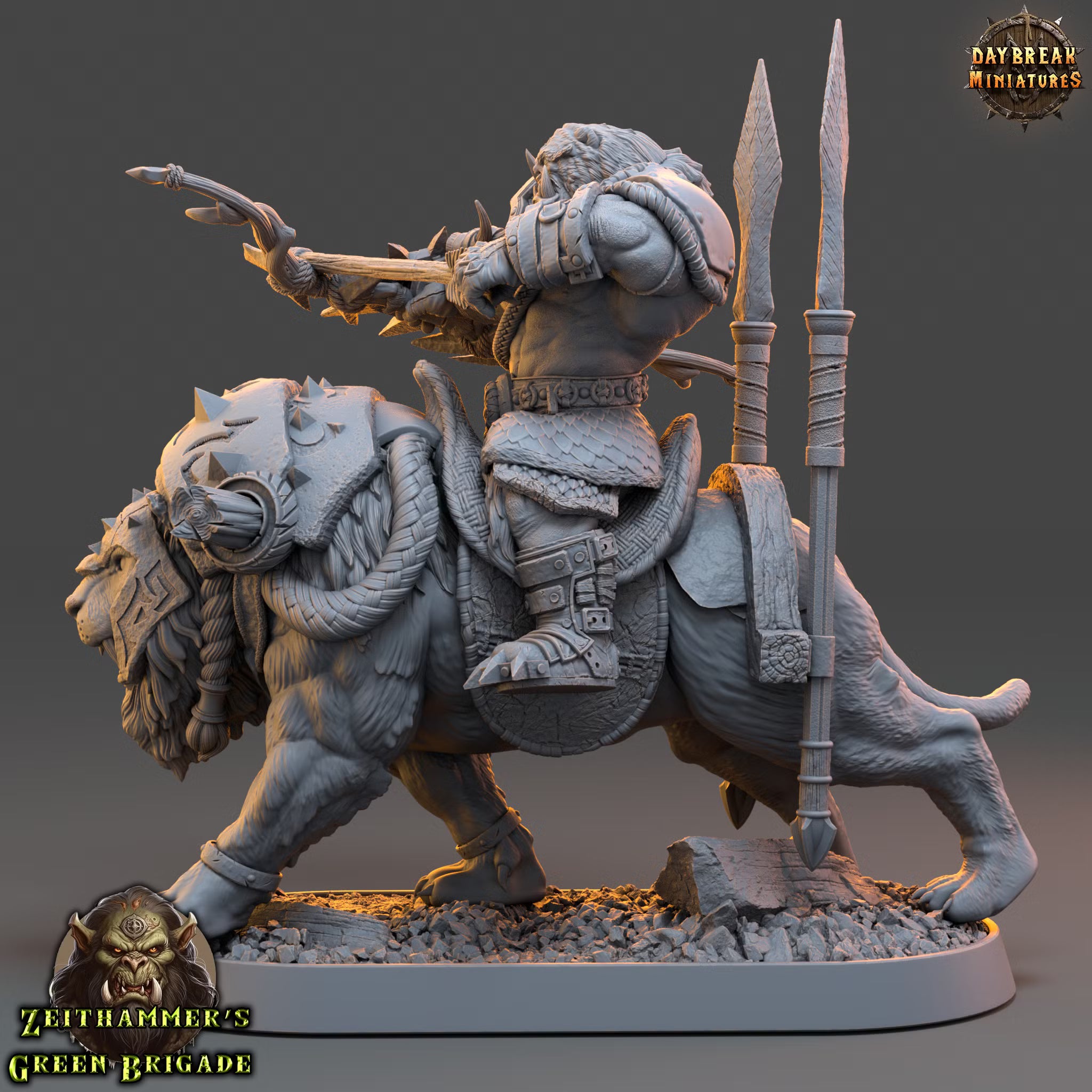 Zeithammer’s Green Brigade - Zwoop Zauber on Cutter Cat - Daybreak Miniatures — official Daybreak render 2