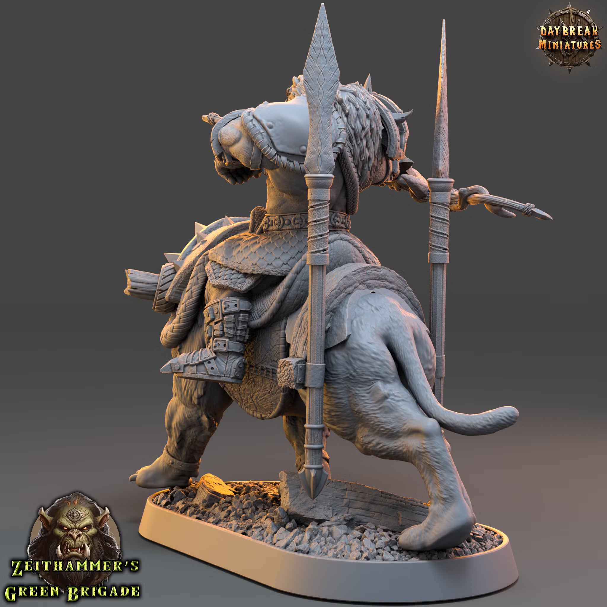 Zeithammer’s Green Brigade - Zwoop Zauber on Cutter Cat - Daybreak Miniatures — official Daybreak render 3