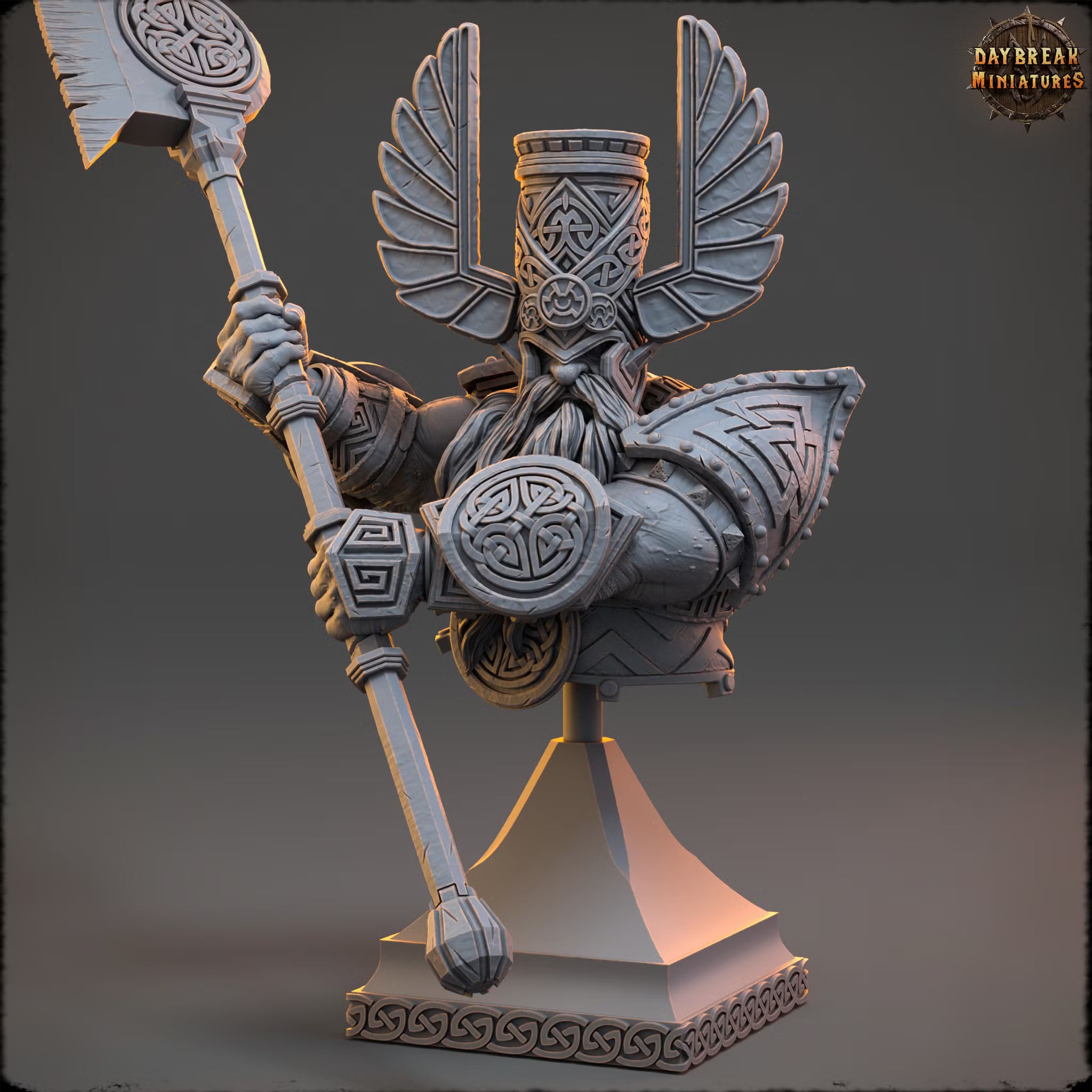 The White Ravens of Norrokk - Elder Thane Rauban Slicer - Bust - Daybreak Miniatures — official Daybreak render 1