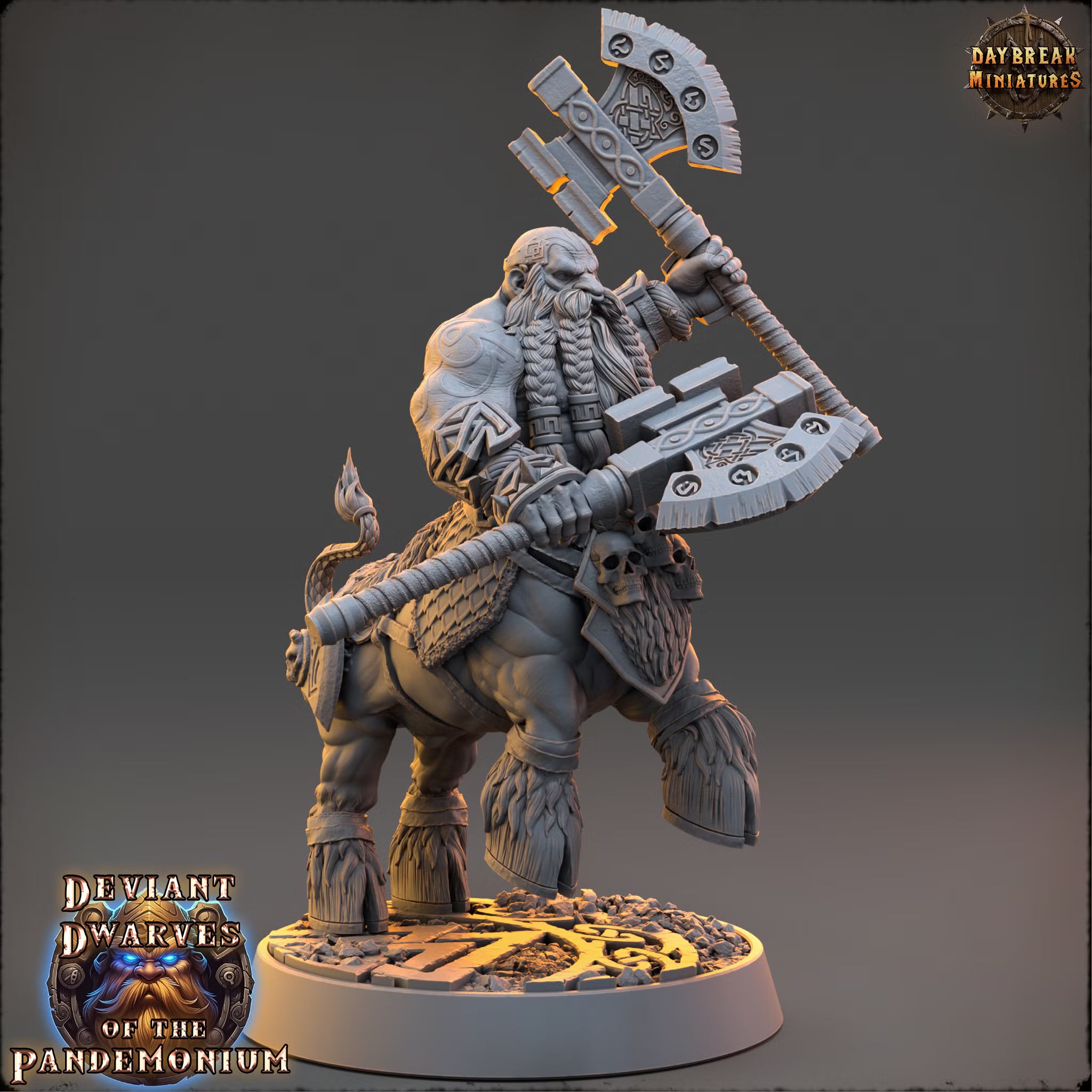 Deviant Dwarves of the Pandemonium - Konner Lordslayer - Daybreak Miniatures — official Daybreak render 1