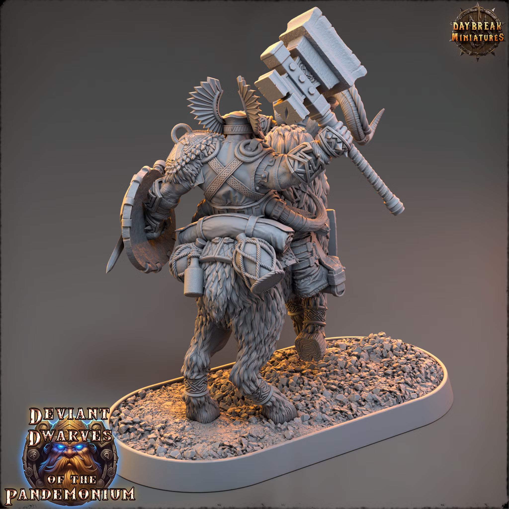 Deviant Dwarves of the Pandemonium - Trazdak Darkbane on Fire Goat - Daybreak Miniatures — official Daybreak render 3
