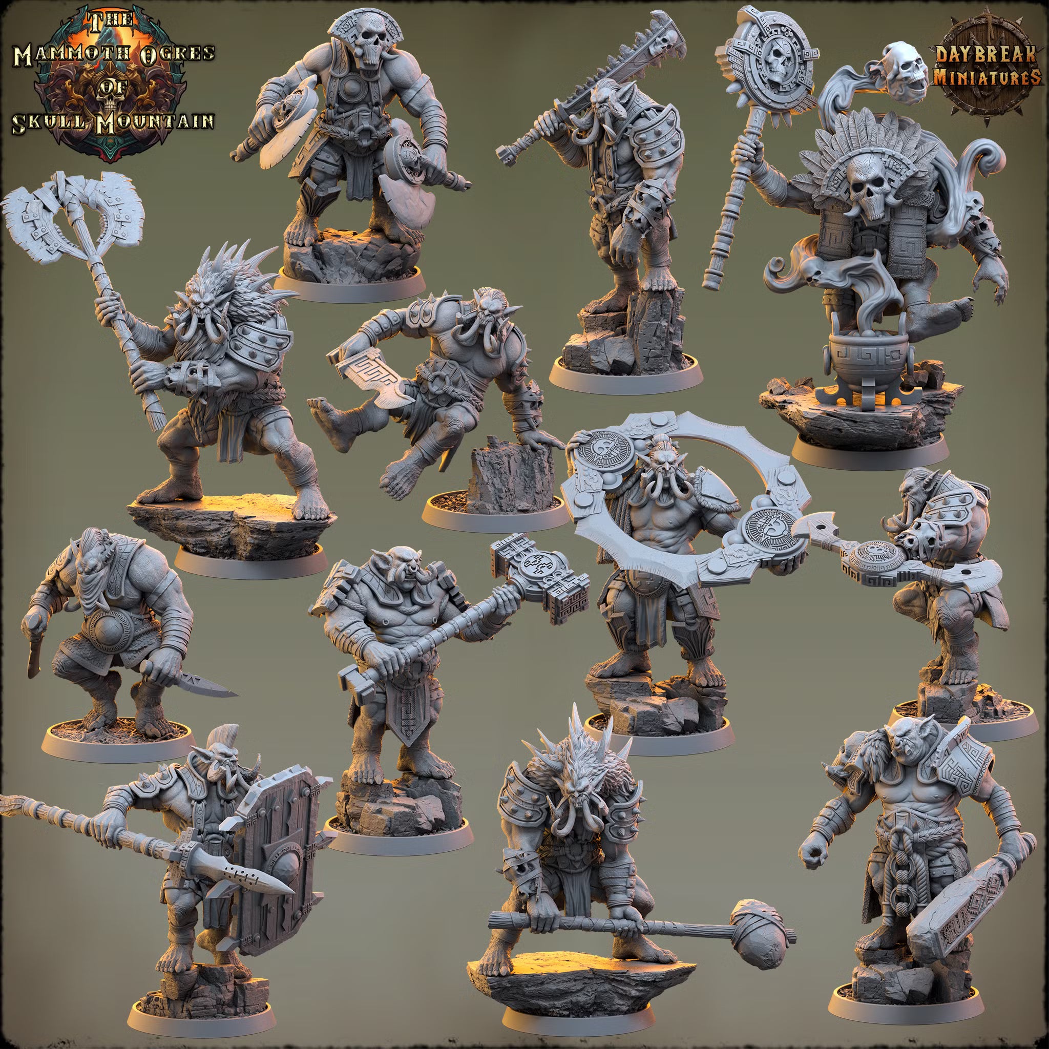 The Mammoth Ogres of Skull Mountain - The Complete Set - Daybreak Miniatures — official Daybreak render 1