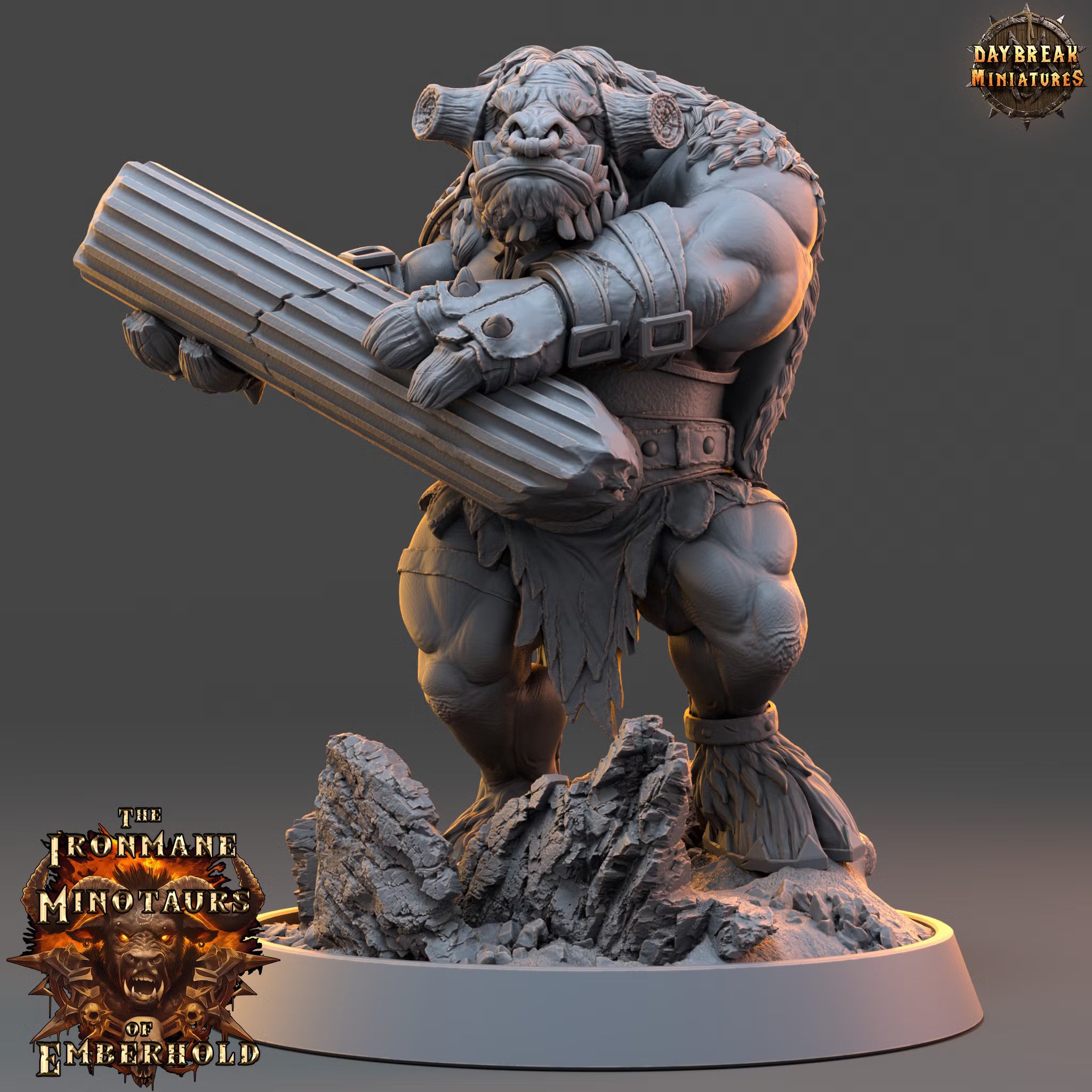 The Ironmane Minotaurs of Emberhold - Balgar Doomcaller - Daybreak Miniatures — official render 1