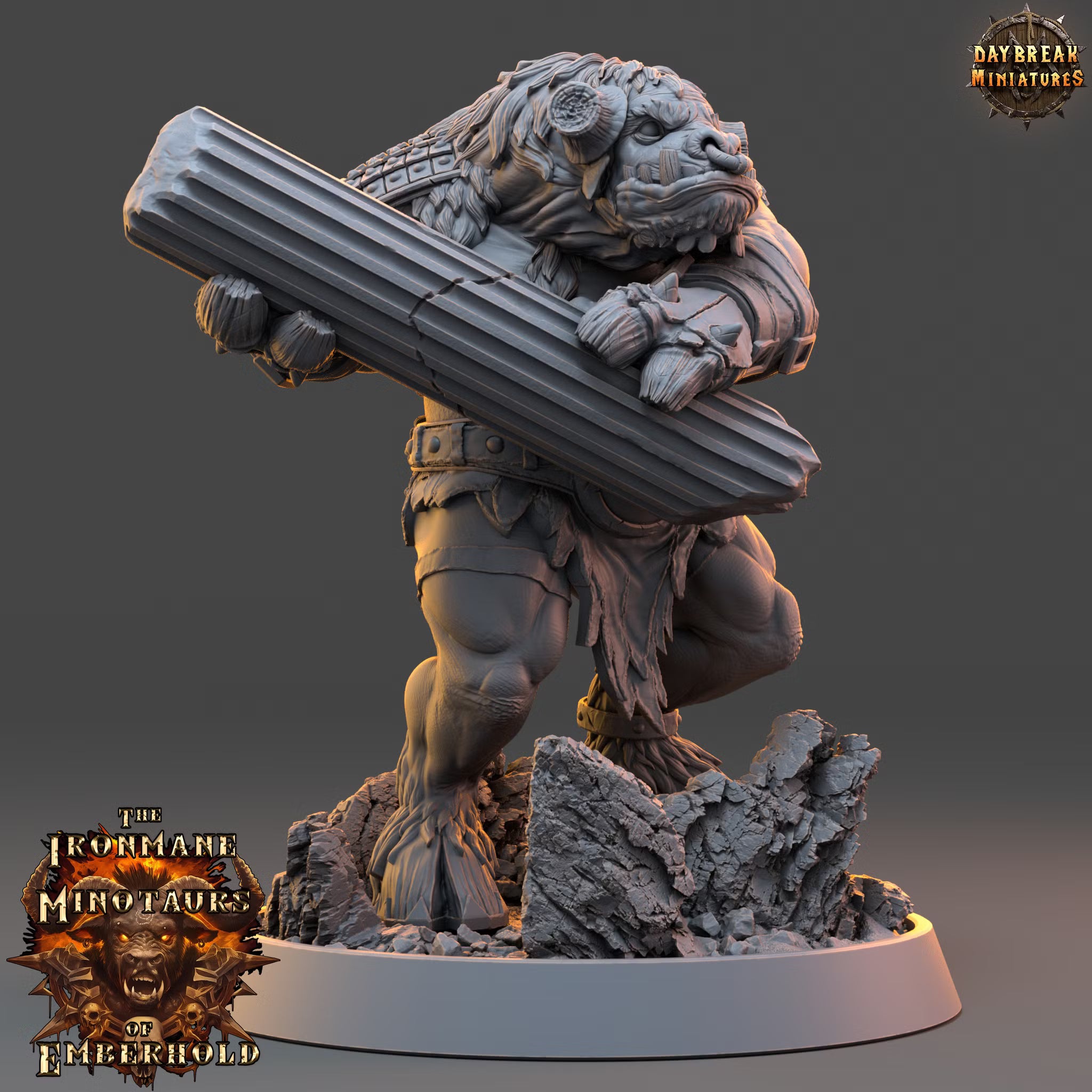 The Ironmane Minotaurs of Emberhold - Balgar Doomcaller - Daybreak Miniatures — official render 2