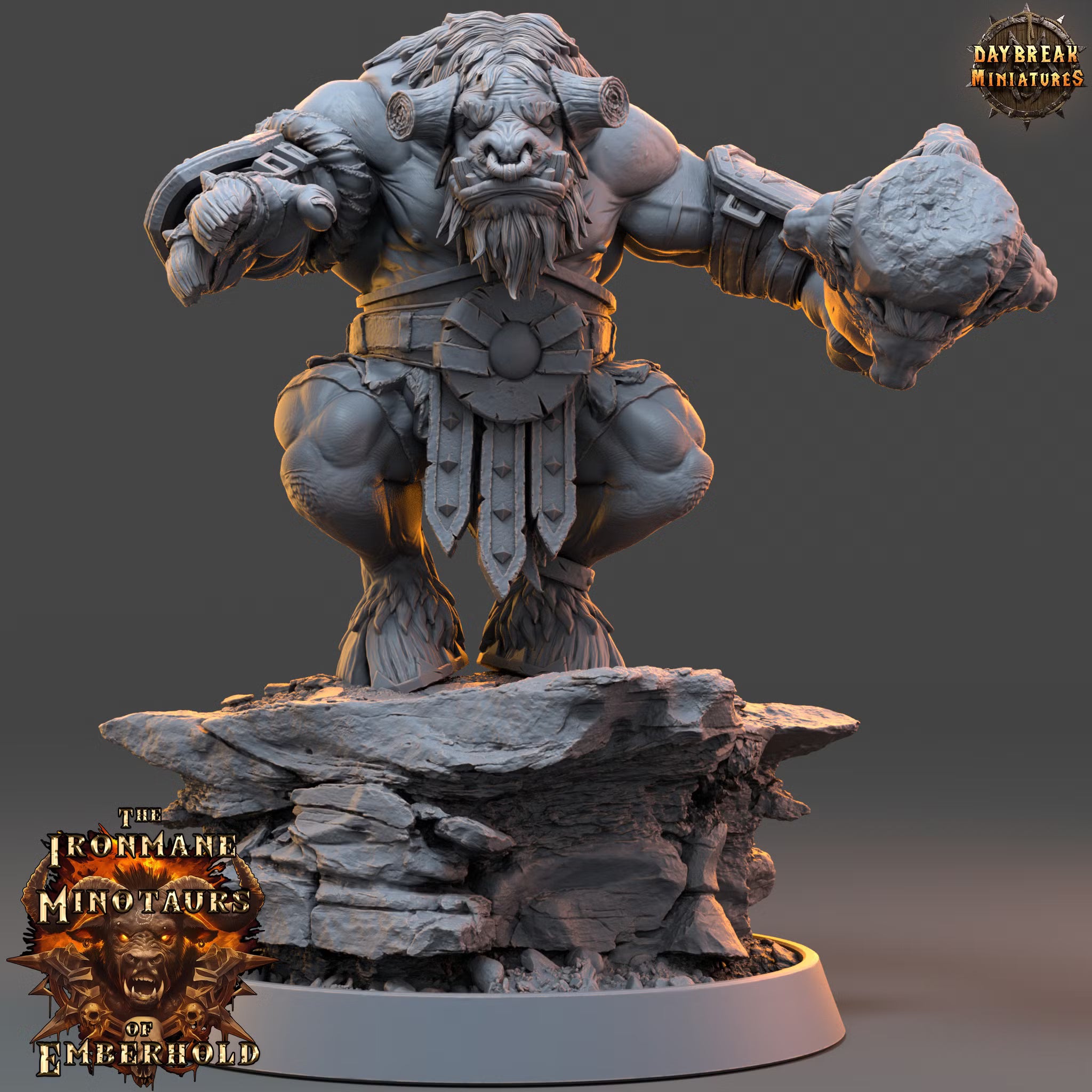 The Ironmane Minotaurs of Emberhold - Draknar Bonecrusher - Daybreak Miniatures — official render 1