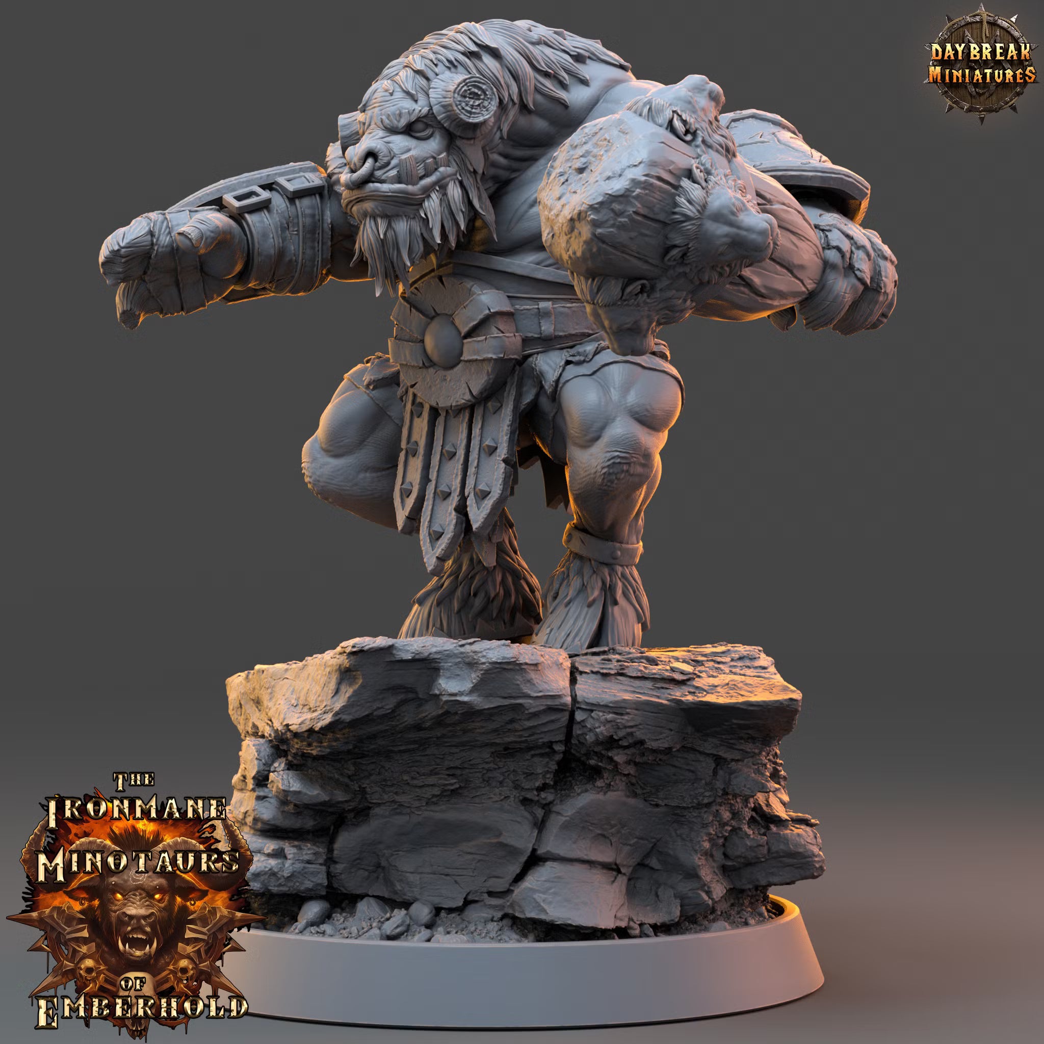 The Ironmane Minotaurs of Emberhold - Draknar Bonecrusher - Daybreak Miniatures — official render 2