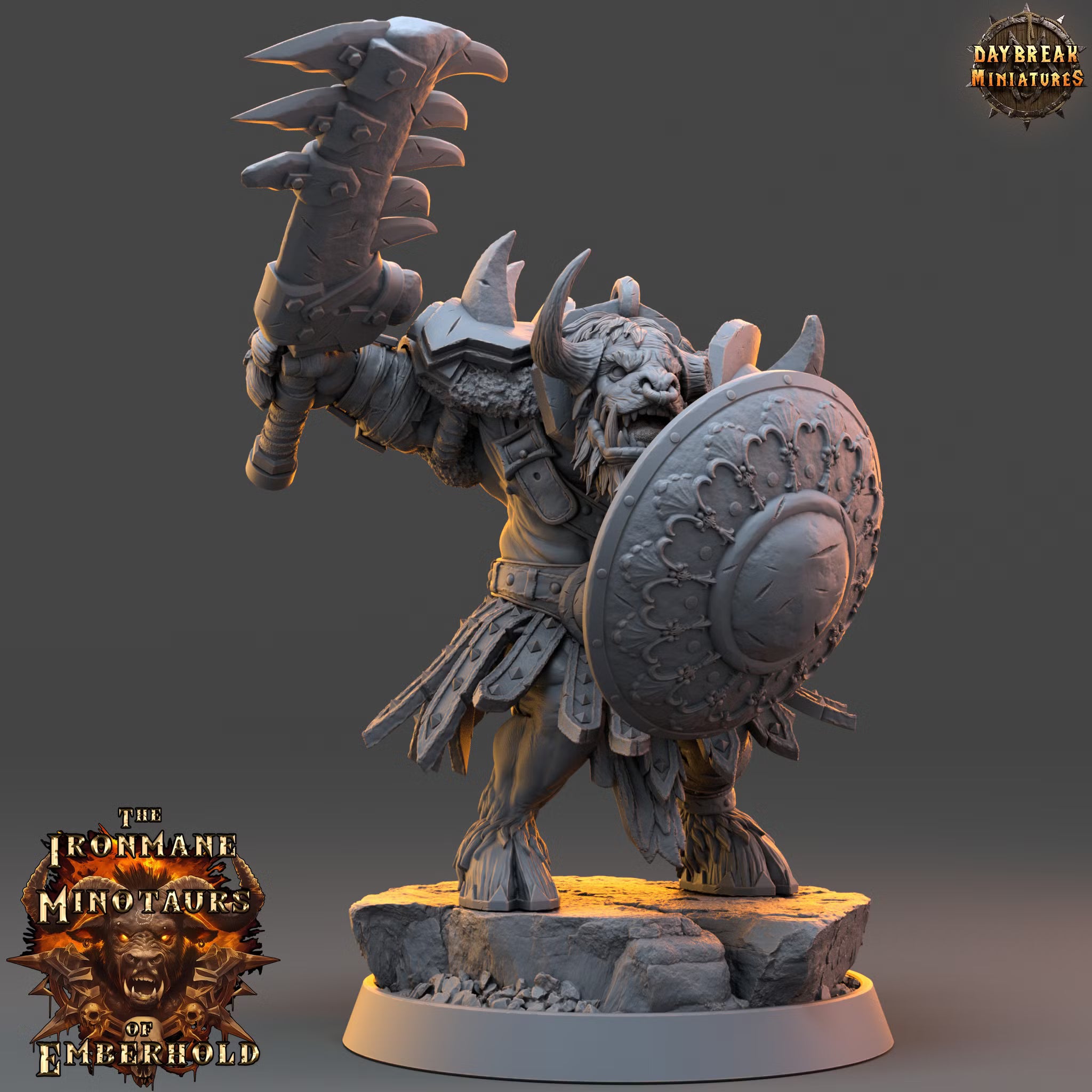 The Ironmane Minotaurs of Emberhold - Goroth Warhowl - Daybreak Miniatures — official render 1