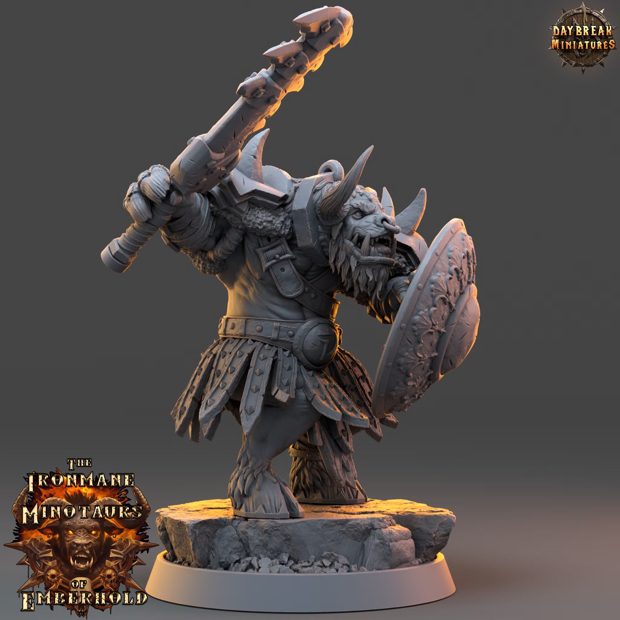 The Ironmane Minotaurs of Emberhold - Goroth Warhowl - Daybreak Miniatures — official render 2