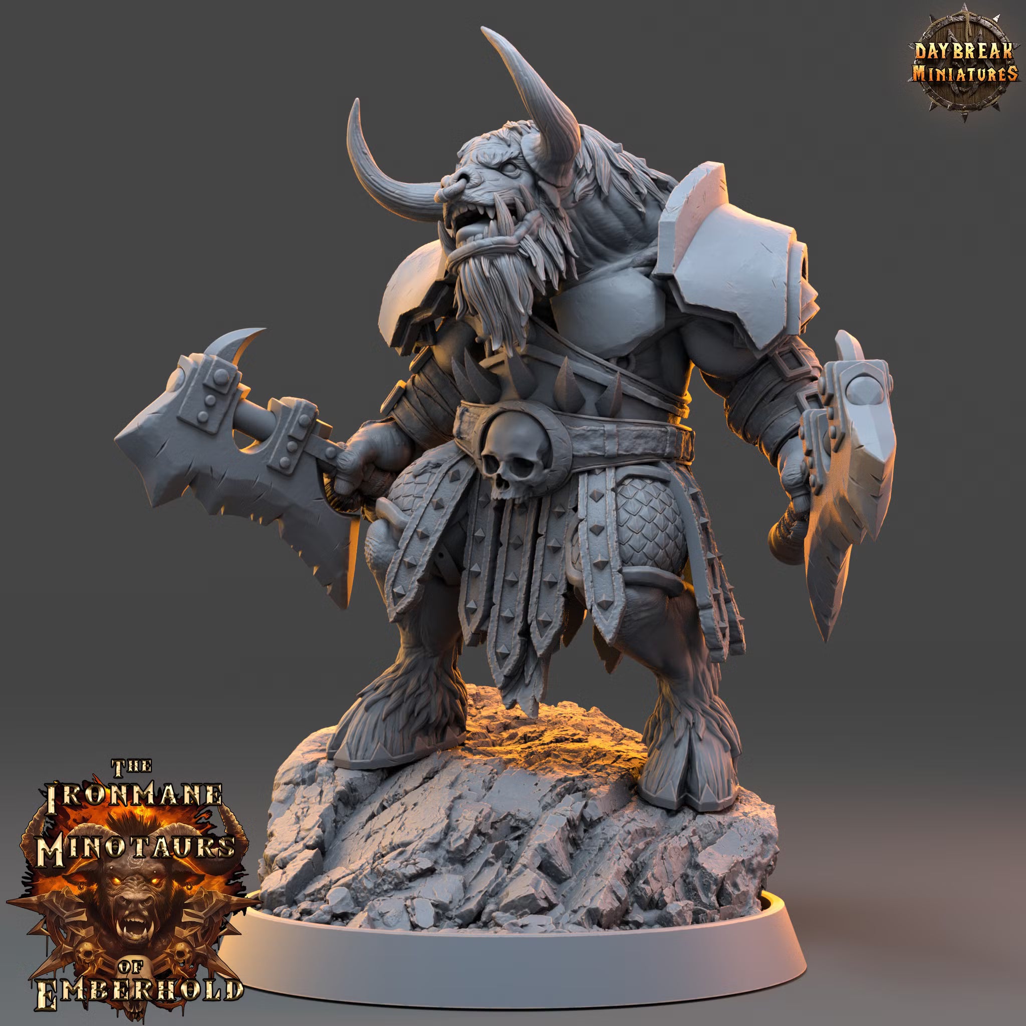 The Ironmane Minotaurs of Emberhold - Kharnus Firehorn - Daybreak Miniatures — official render 2
