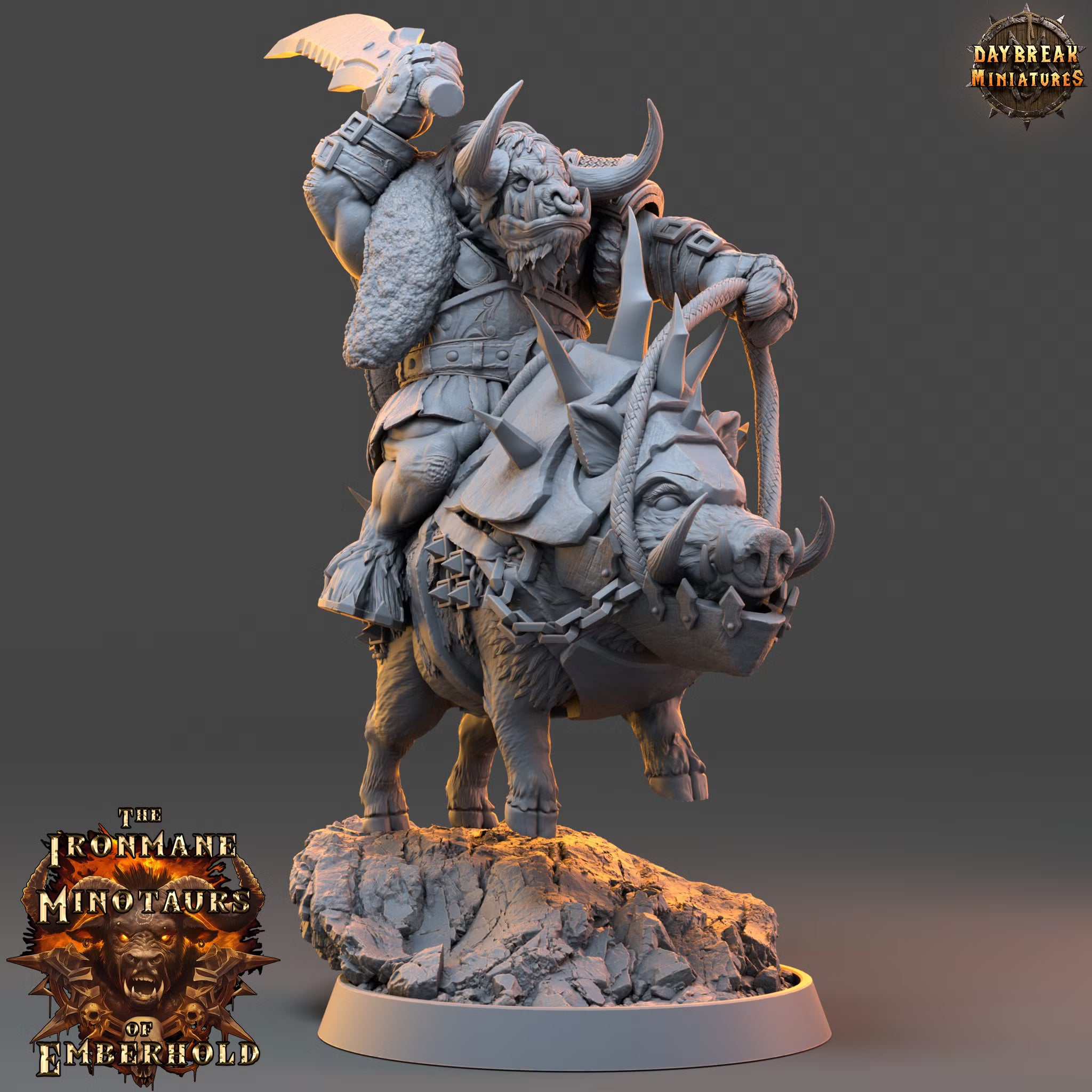 The Ironmane Minotaurs of Emberhold - Larnak Skullrend - Daybreak Miniatures — official render 1