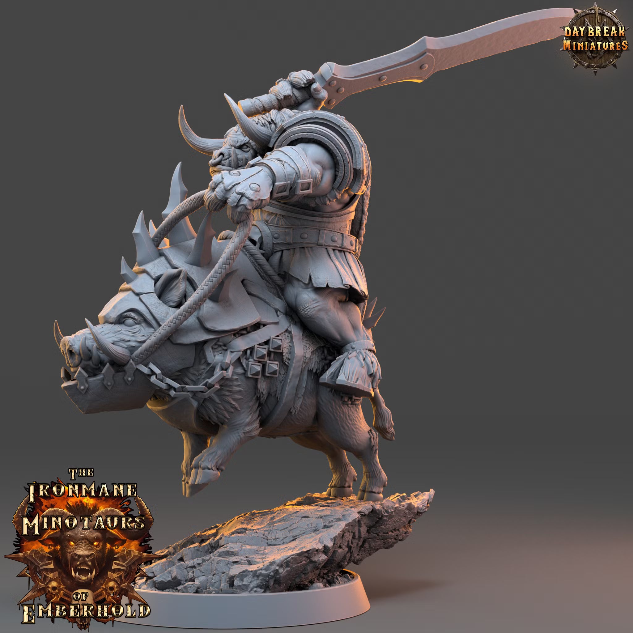 The Ironmane Minotaurs of Emberhold - Larnak Skullrend - Daybreak Miniatures — official render 2