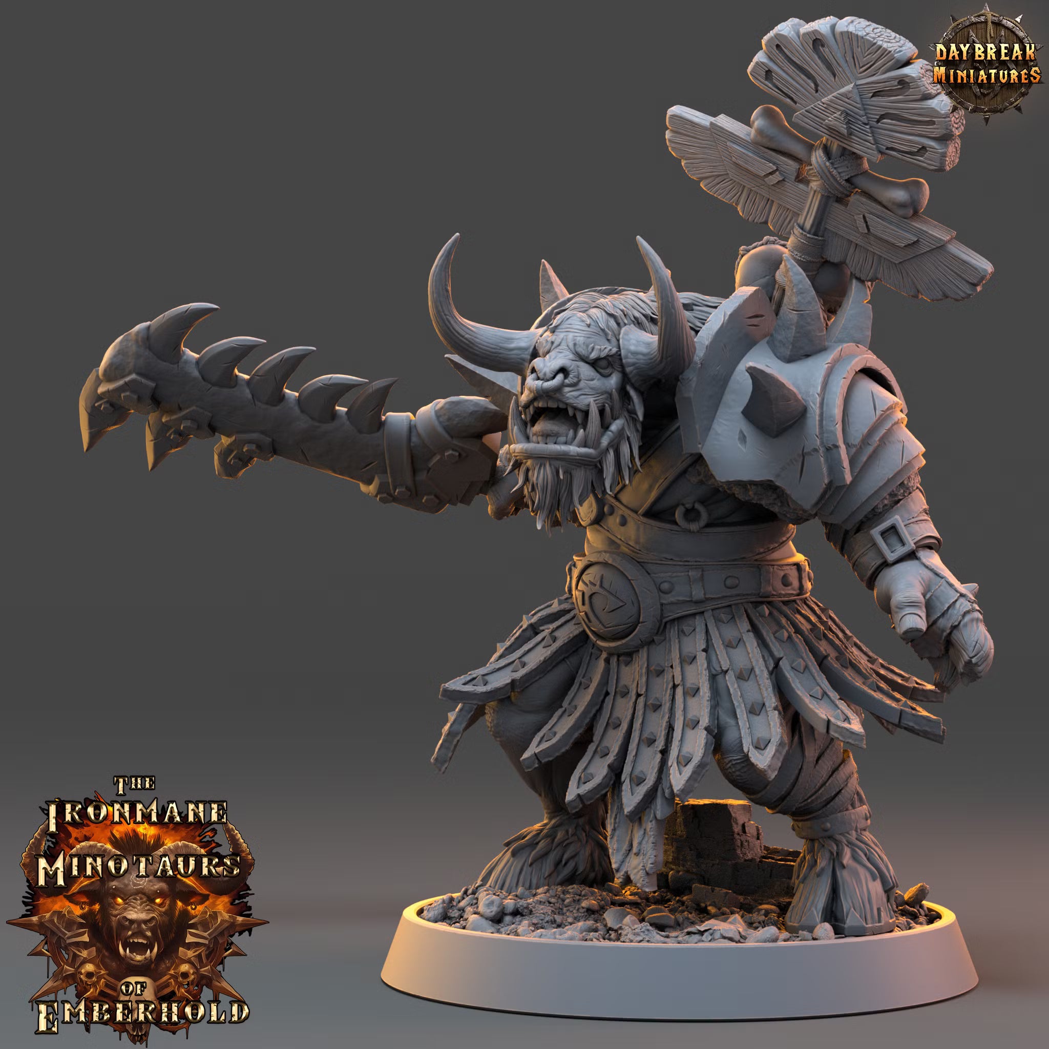 The Ironmane Minotaurs of Emberhold - Tarnok Fleshtearer - Daybreak Miniatures — official render 1