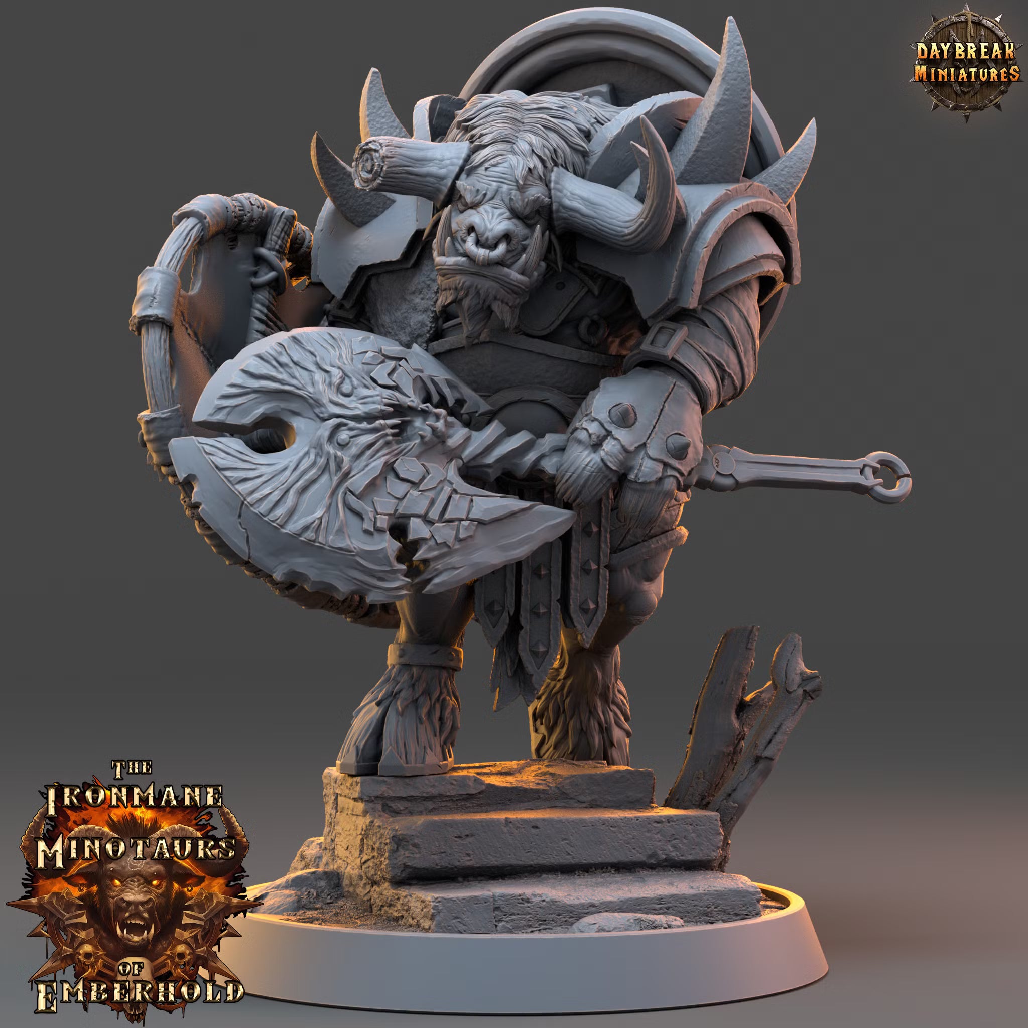 The Ironmane Minotaurs of Emberhold - Tharn Bloodshadow - Daybreak Miniatures — official render 1