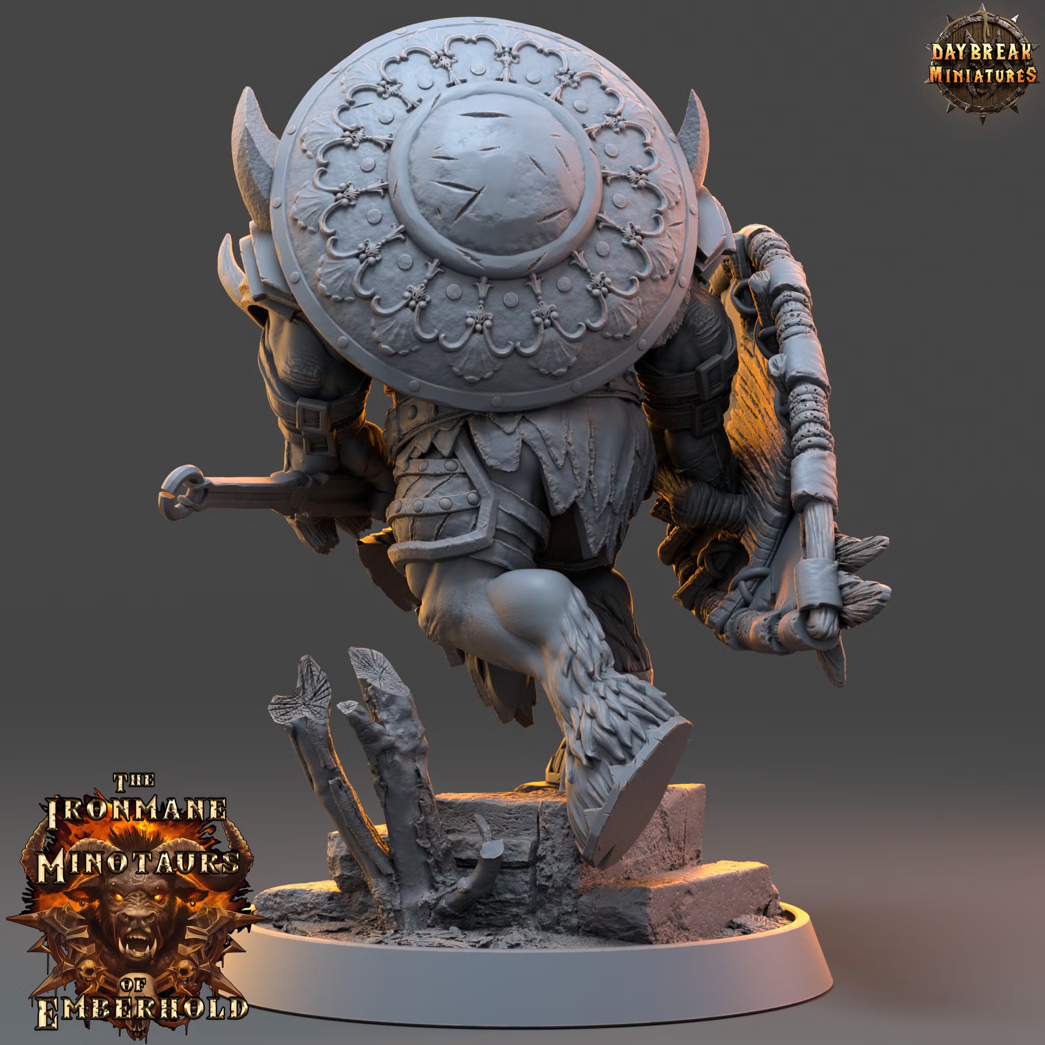 The Ironmane Minotaurs of Emberhold - Tharn Bloodshadow - Daybreak Miniatures — official render 2