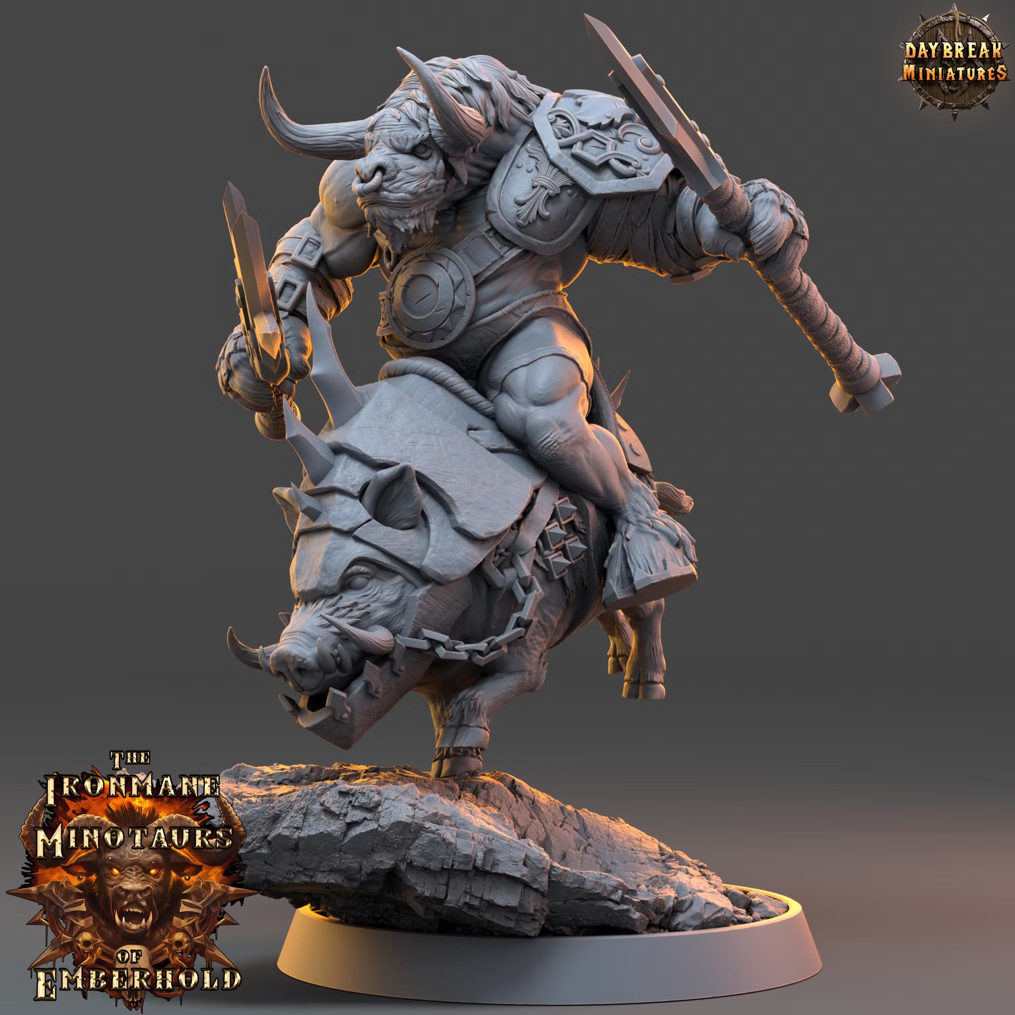 The Ironmane Minotaurs of Emberhold - Torvak Stormrage - Daybreak Miniatures — official render 1