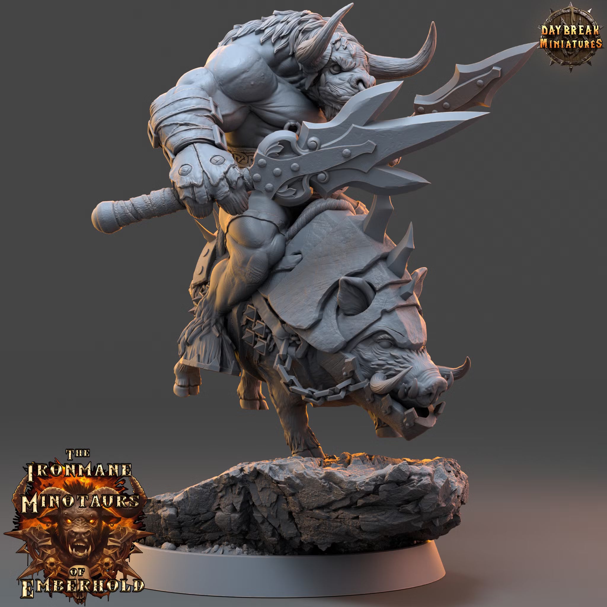 The Ironmane Minotaurs of Emberhold - Torvak Stormrage - Daybreak Miniatures — official render 2