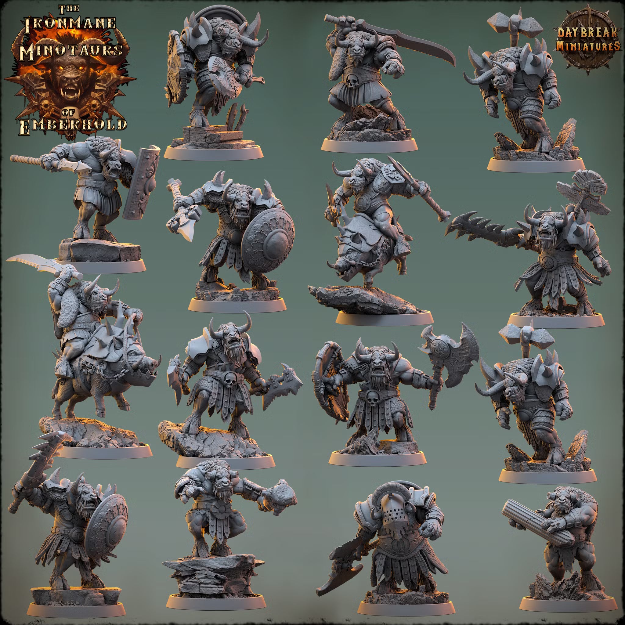 The Ironmane Minotaurs of Emberhold - The Complete Set - Daybreak Miniatures — official render 1