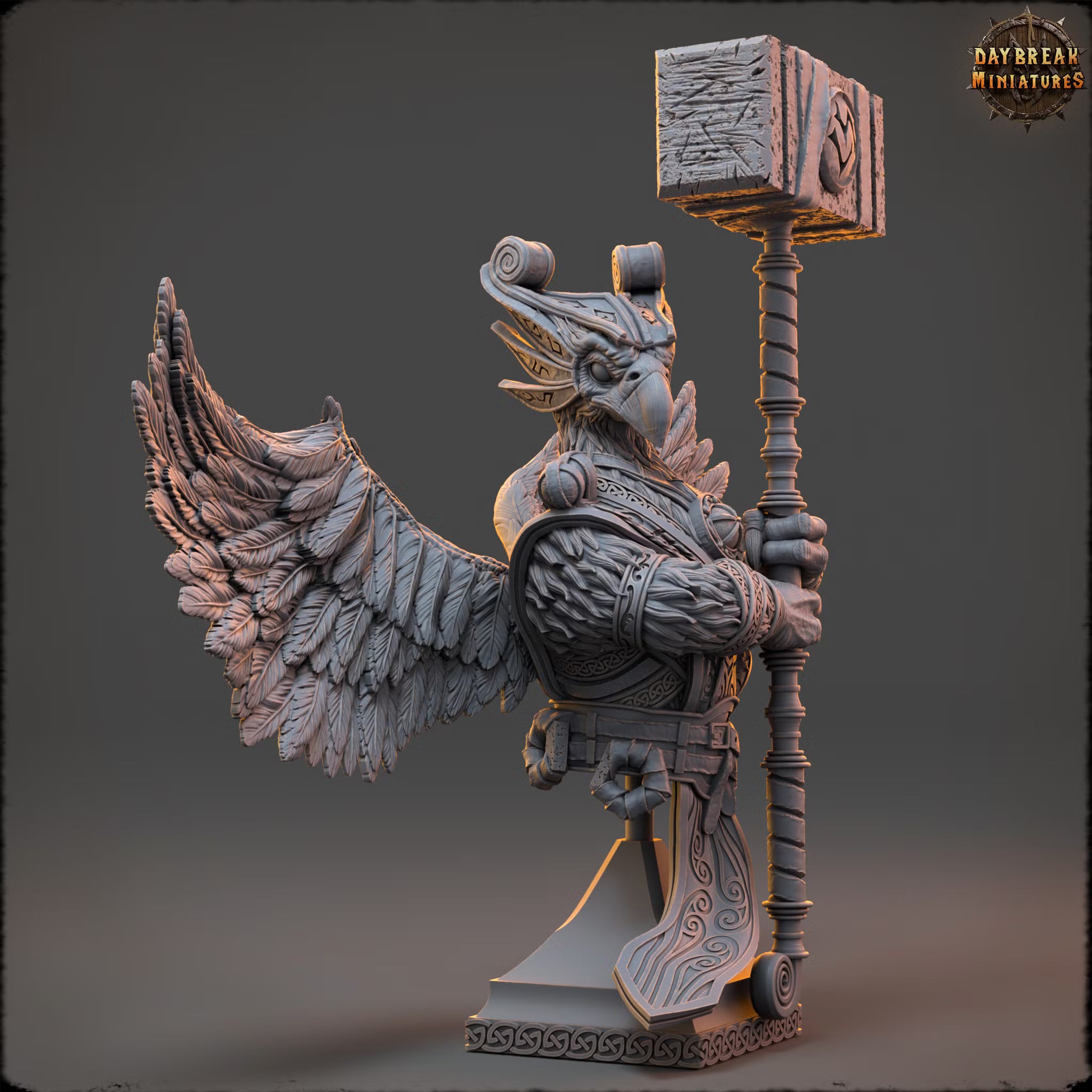 The Skyborn of Aquila - Enok Bluefeather - Bust - Daybreak Miniatures — official render 2