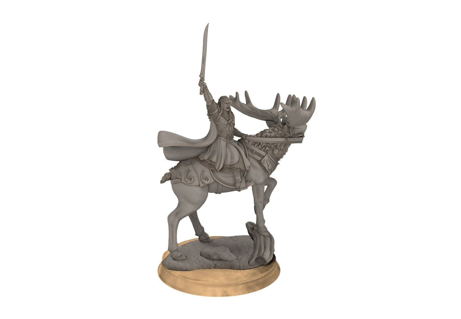 Darkwood - Wooden Elf king on Elk, Middle rings miniatures for wargame D&D, Lotr...