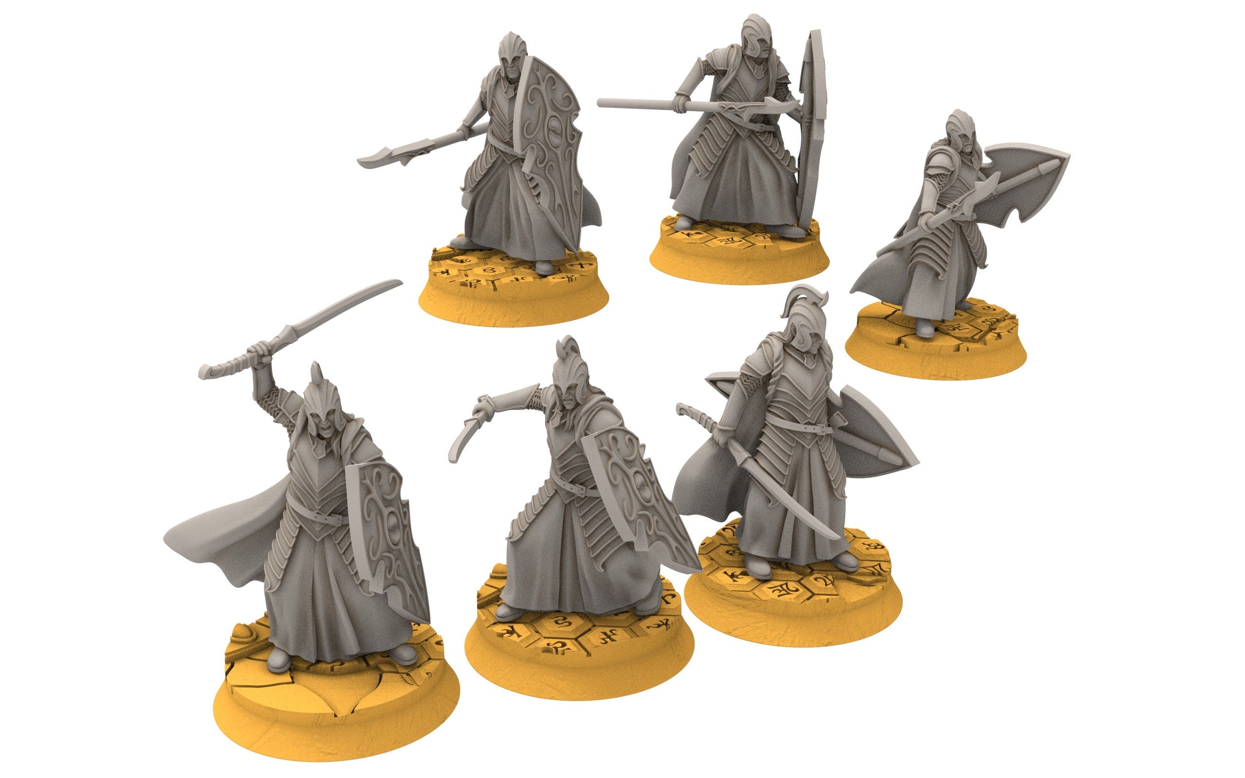 Rivandall - Bloody elves with spear and shield, Last Hight elves from the West, Middle rings Davales miniatures pour wargame D&D, SDA...
