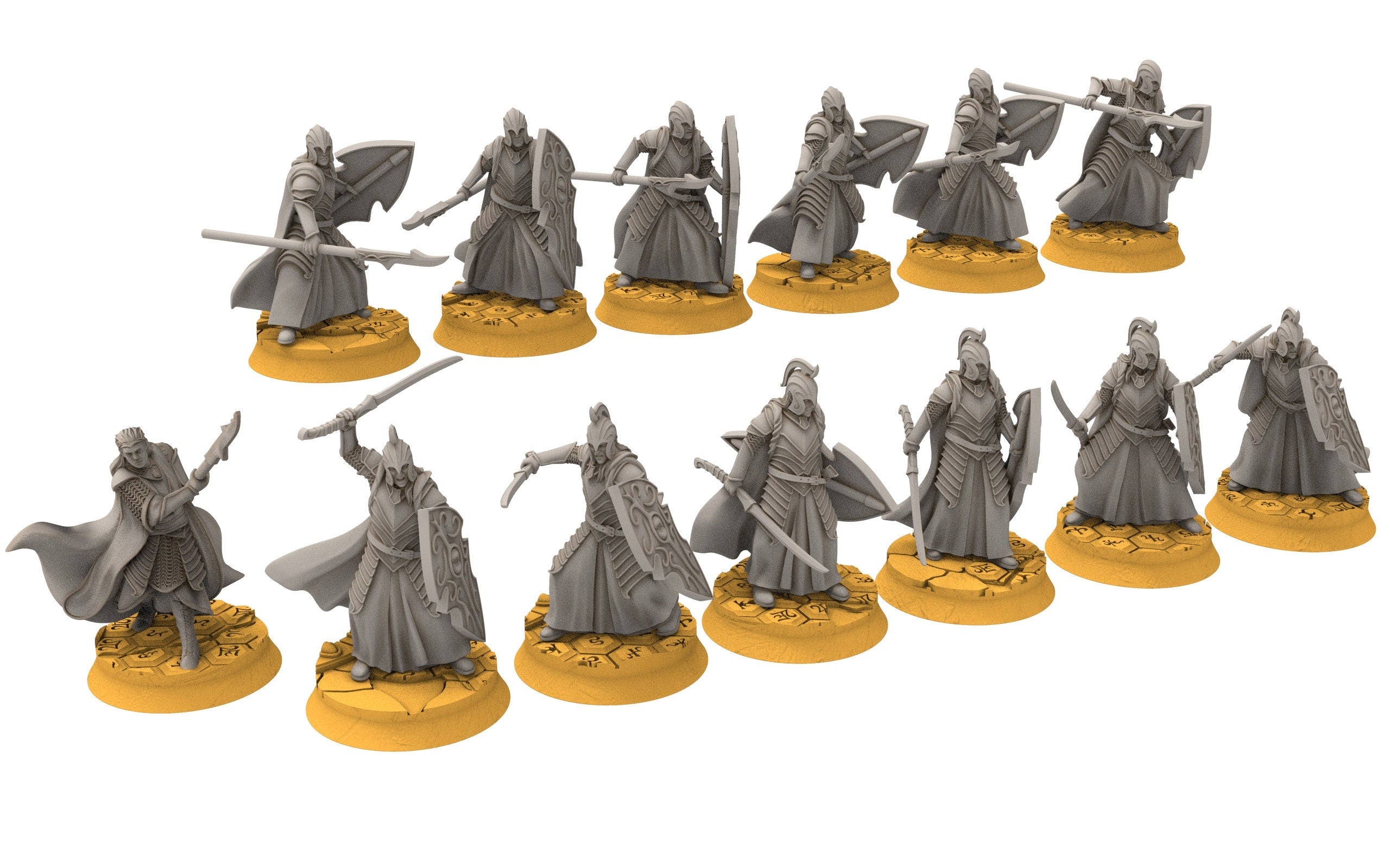 Rivandall - Bloody elves with spear and shield, Last Hight elves from the West, Middle rings Davales miniatures pour wargame D&D, SDA...