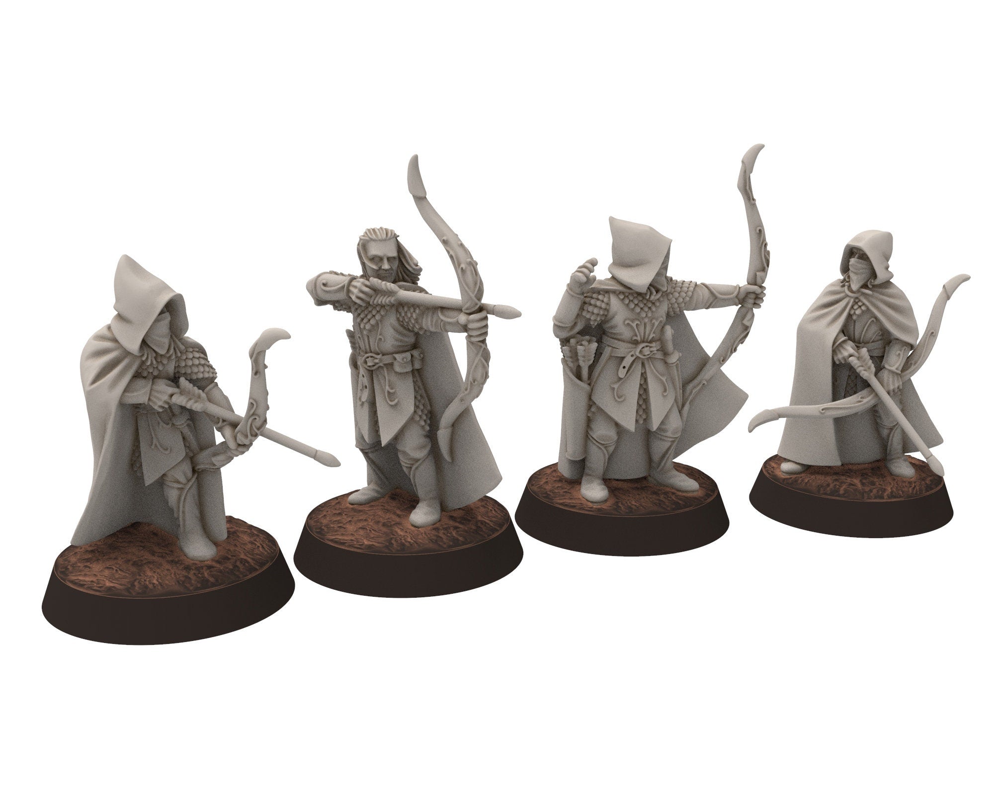 Darkwood - Rangers Wood elves Warriors Horn Blower with Bows, Middle rings miniatures for wargame D&D, LOTR, Medbury miniatures