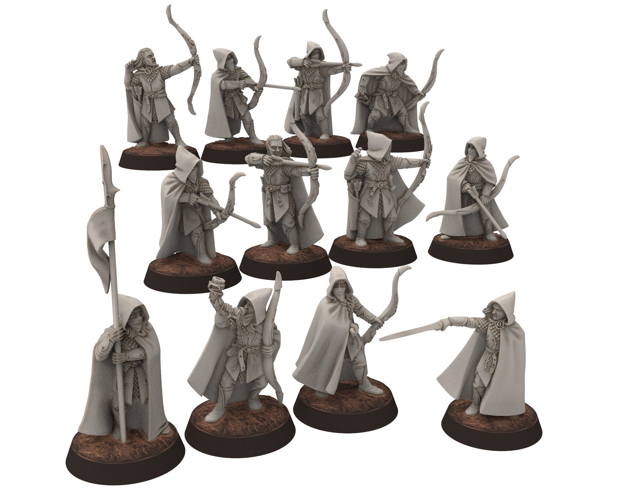 Darkwood - Rangers Wood elves Warriors with Bows, Middle rings miniatures for wargame D&D, LOTR, Medbury miniatures