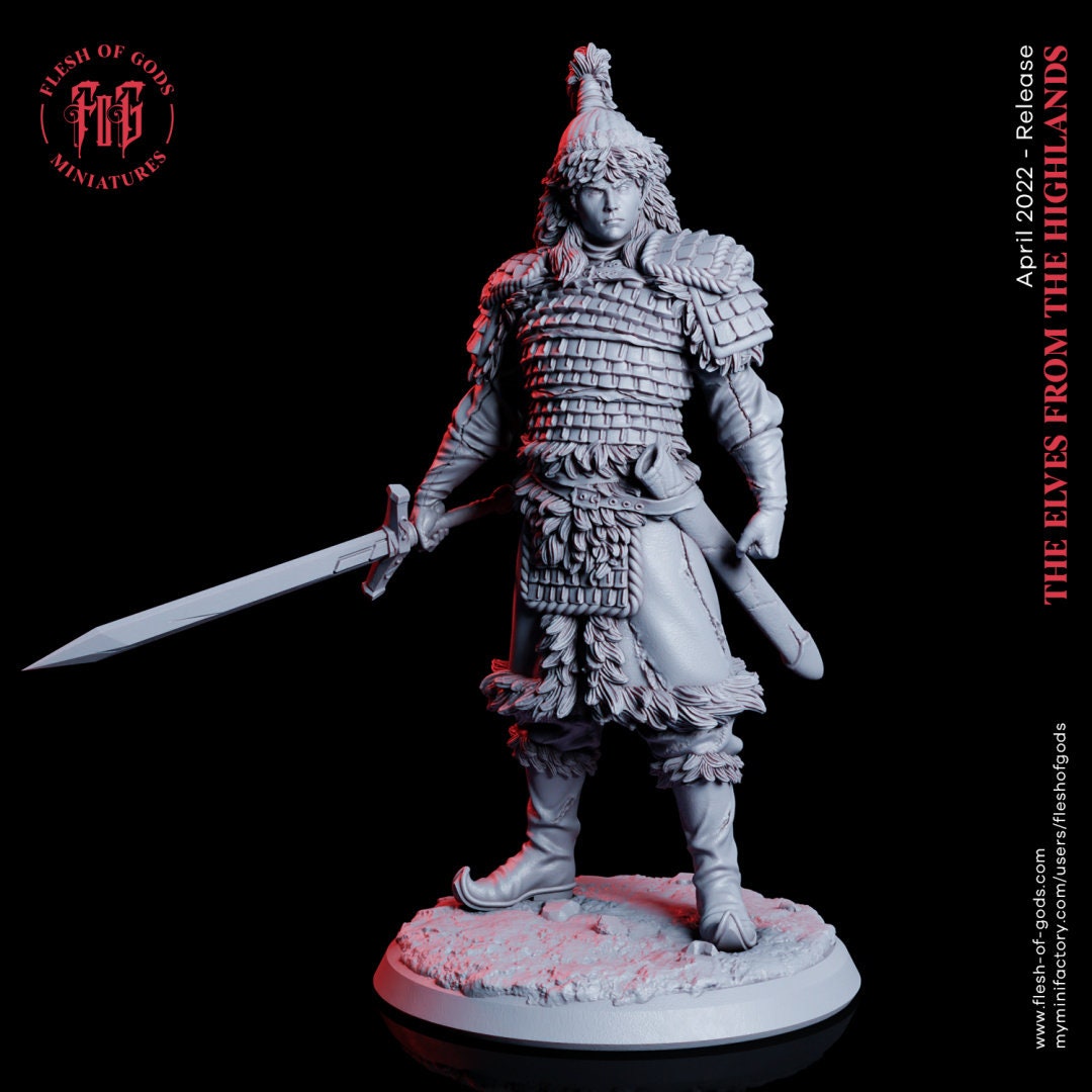 The Elves From The Highlands - Hero - Elf Hunter - Pose 02, protectors of their home, Flesh of Gods, for Wargames, Dungeons & Dragons TTRPG