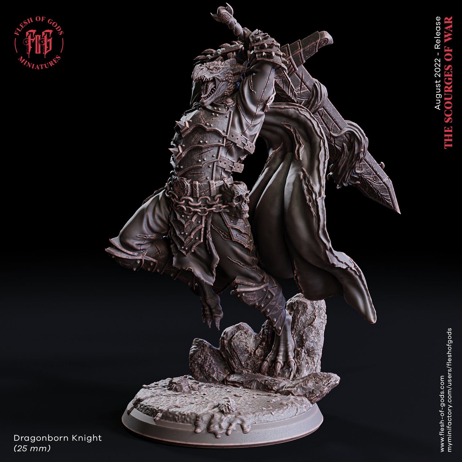 The scourges of war - Hero - Dragonborn Knight (25 mm), glory and honor, Ennemy, Flesh of Gods, for Wargames, Dungeons & Dragons TTRPG