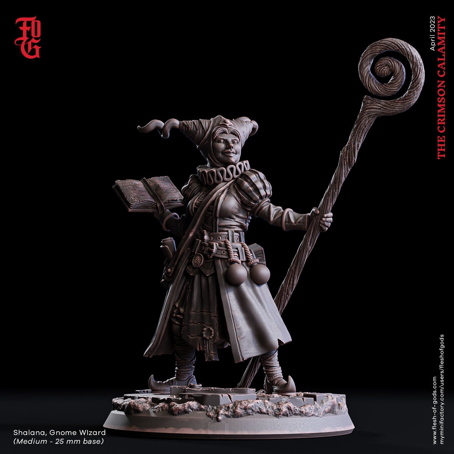 The Crimson Calamity - Hero - Shalana, Gnome Wizard, Flesh of Gods, for Wargames, Dungeons & Dragons TTRPG