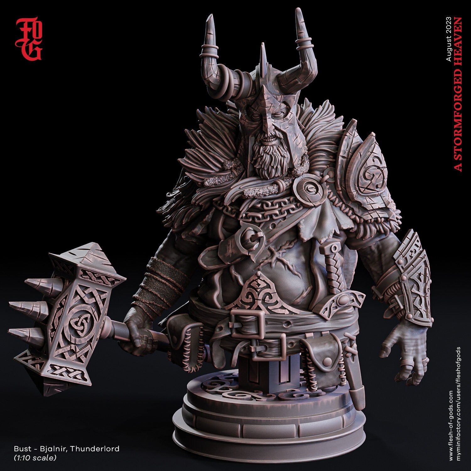 A Stormforged Heaven - Bust - Bjalnir, Thunderlord, quest for glory, Flesh of Gods, for Wargames, Dungeons & Dragons TTRPG