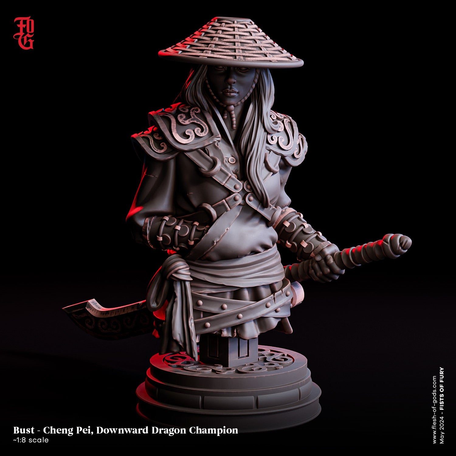 Fists Of Fury - Bust - Cheng Pei, Downward Dragon Champion, Corrupted Dragons, Flesh of Gods, for Wargames, Dungeons & Dragons TTRPG