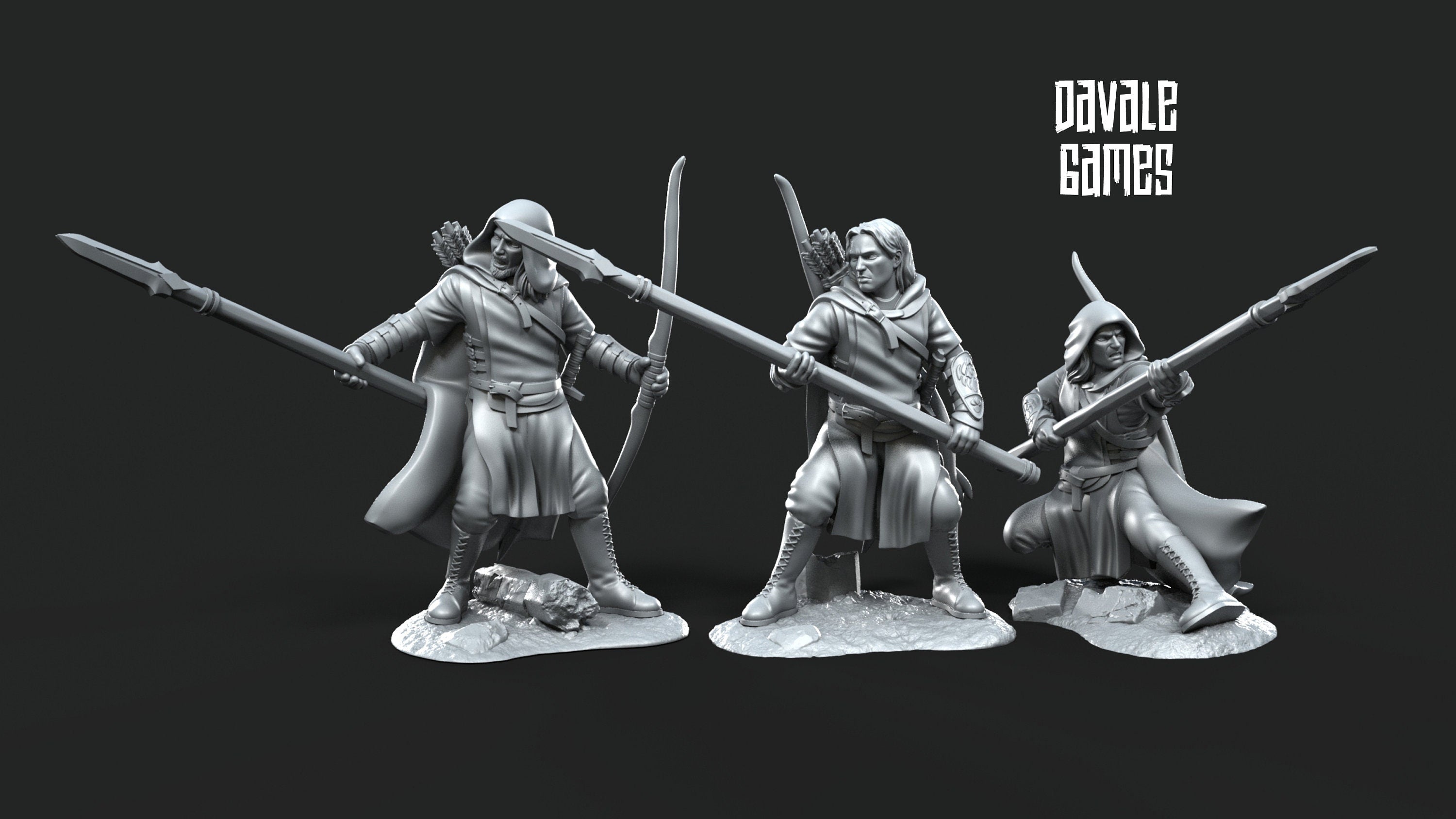Gandor - Rangers of Grey Castle (Spear and Bow), Protectors of the Shire, Dune Din, Bowmen, Scouts miniatures for wargame D&D, Lotr...