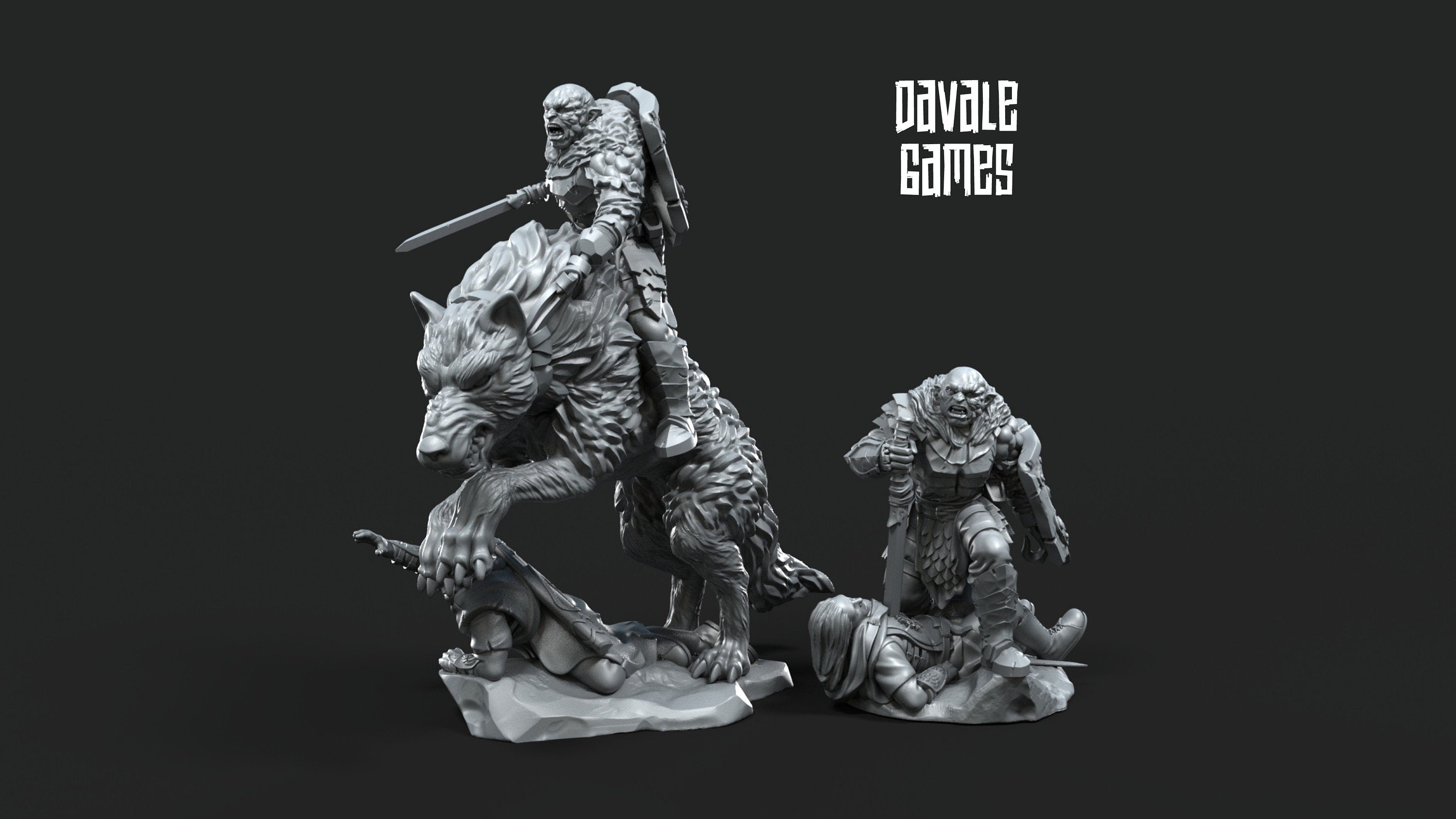Orc horde - Dark Mage on Wyvern, Orc warriors warband, Davale, Middle rings miniatures pour wargame D&D, SDA...