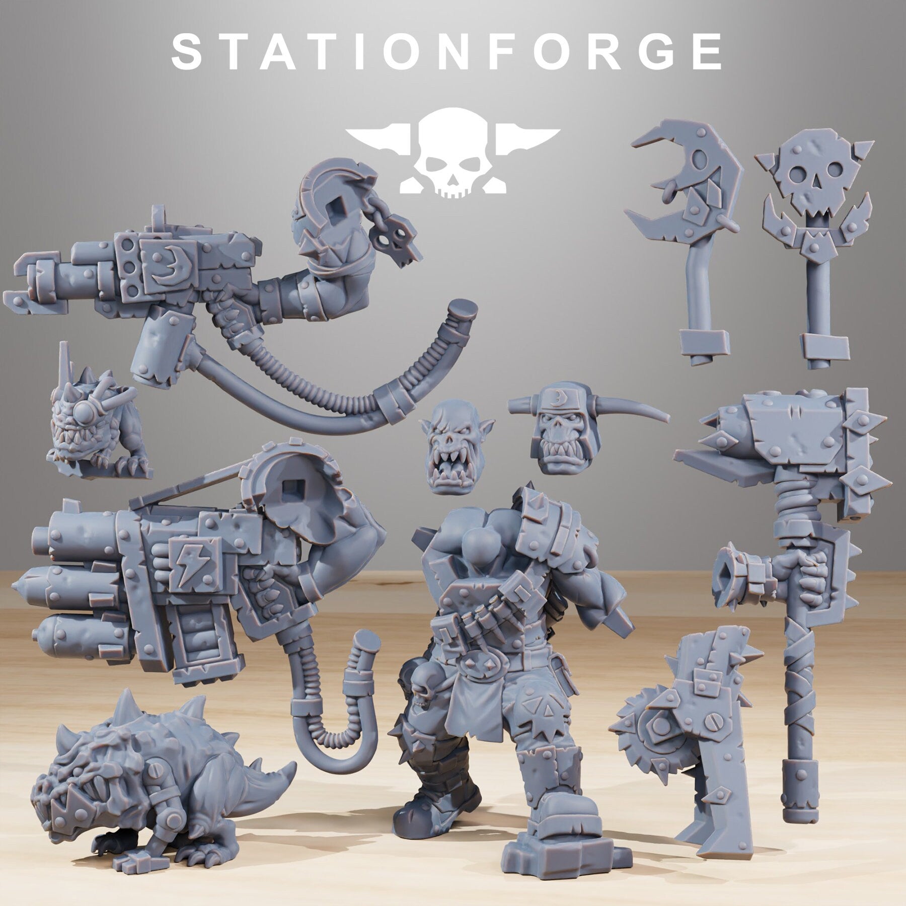 Green Skin - x1 Orkaz BlackSkull, mechanized infantry, post apocalyptic empire, usable for tabletop wargame.