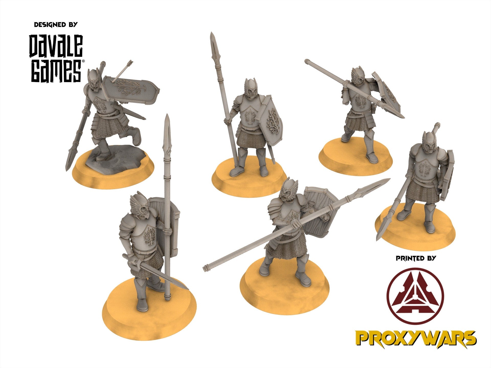 Gandor - x6 Grey Castle warriors with spears, Protectors of the Shire, Dune Din, Merbury, Bowmen, Scouts miniatures for wargame D&D, Lotr...