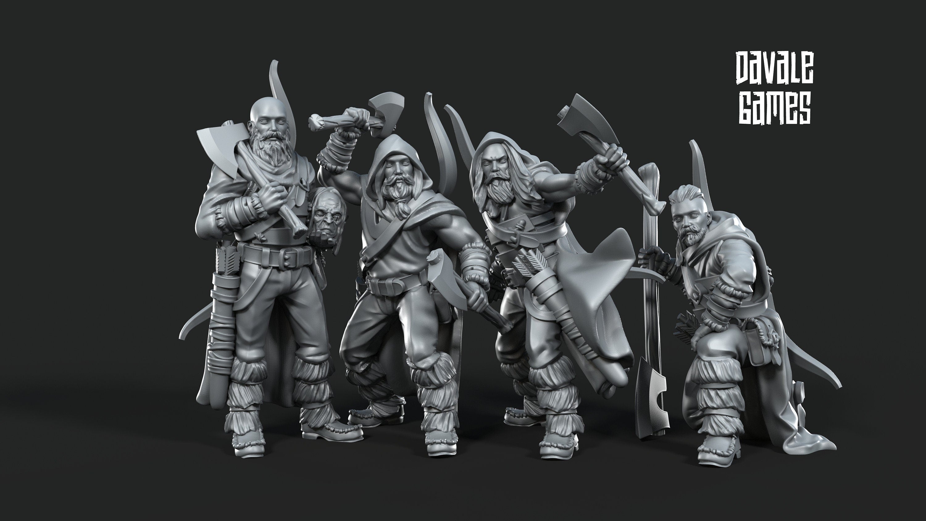 Bearings - 4x Bearmen on foot - Fantasy, davale games, for Wargames, Pathfinder, Dungeons & Dragons