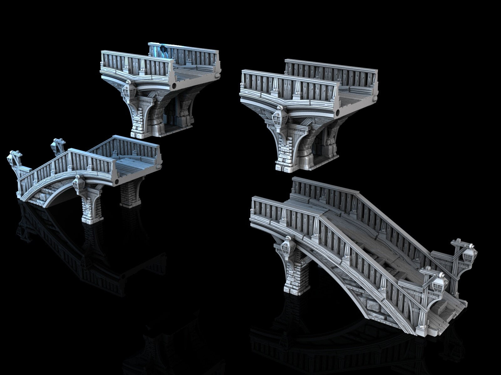Medieval Town scenery building - Long bridge - PLA for Oldworld, Dungeon & Dragons, Frostgrave, Age of fantasy battle skirmish wargame