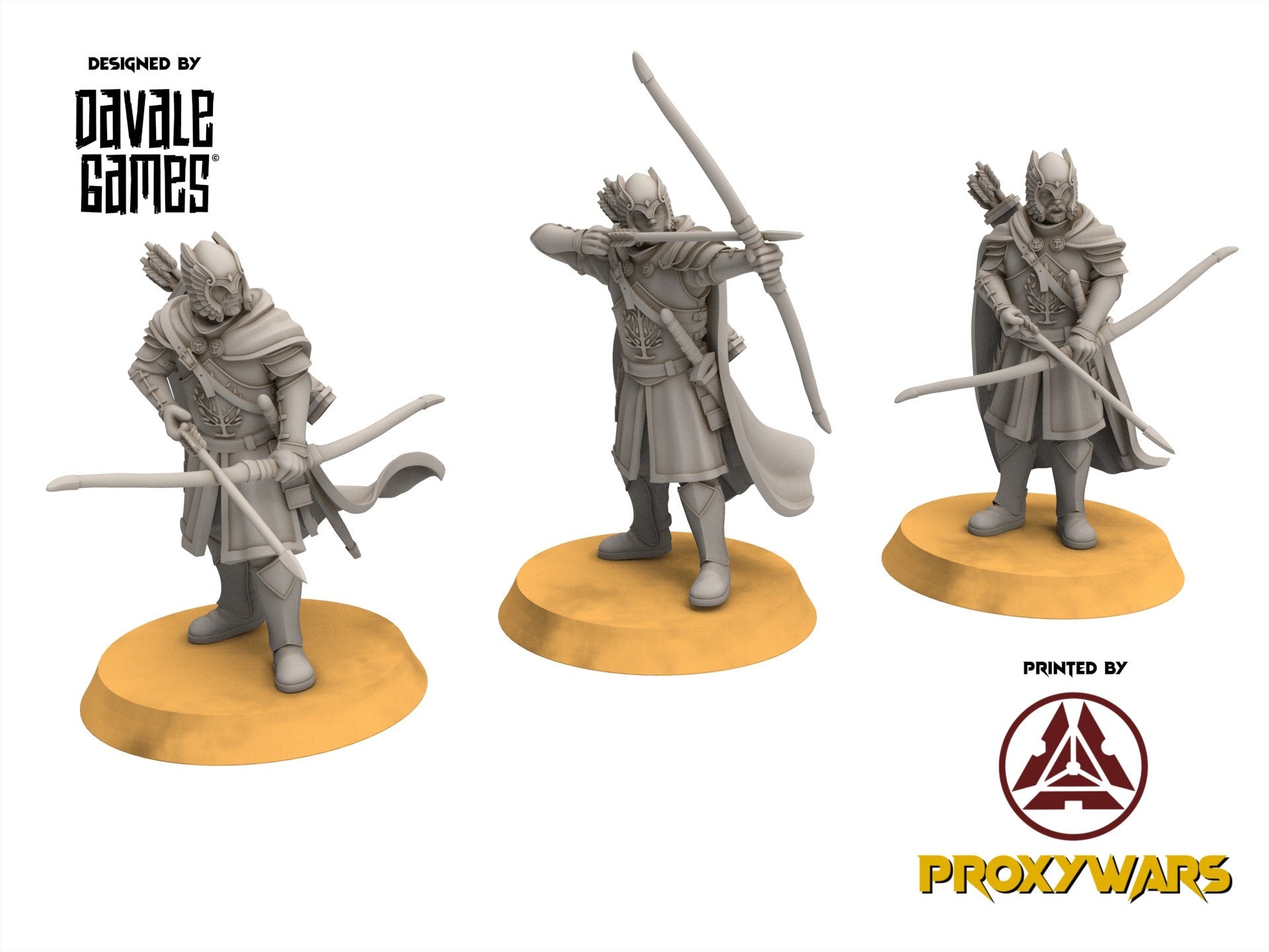 Gandor - x3 Grey Castle Guard with Long Bows, Protectors of the Shire, Dune Din, Merbury, Bowmen, Scouts miniatures for wargame D&D, Lotr...