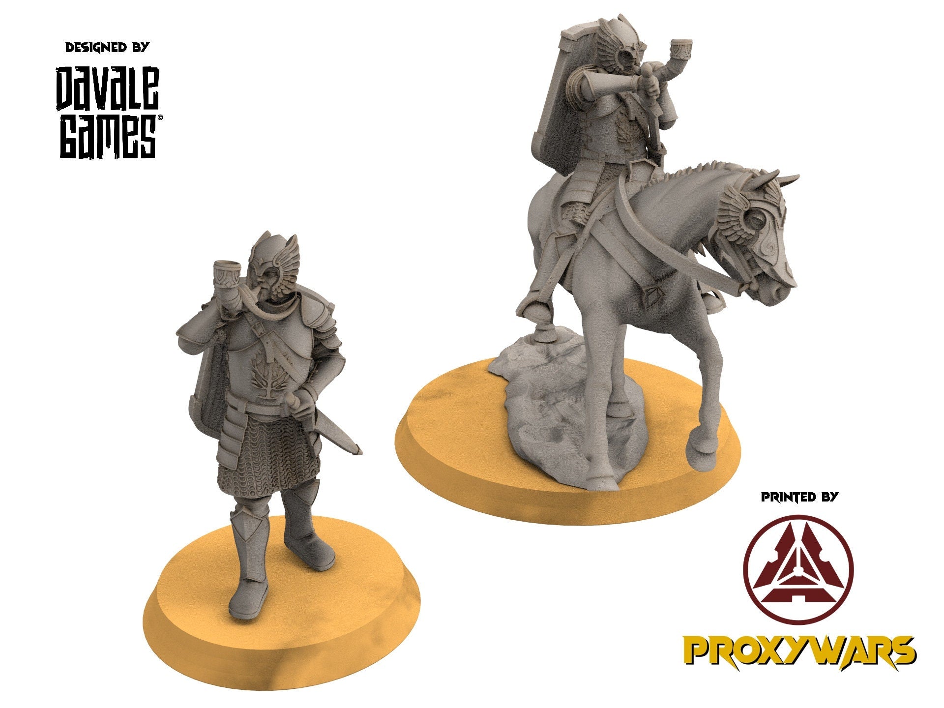 Gandor - Grey Castle Horn Mounted and foot, Banner Protectors of the shire, miniatures for wargame D&D, Lotr...