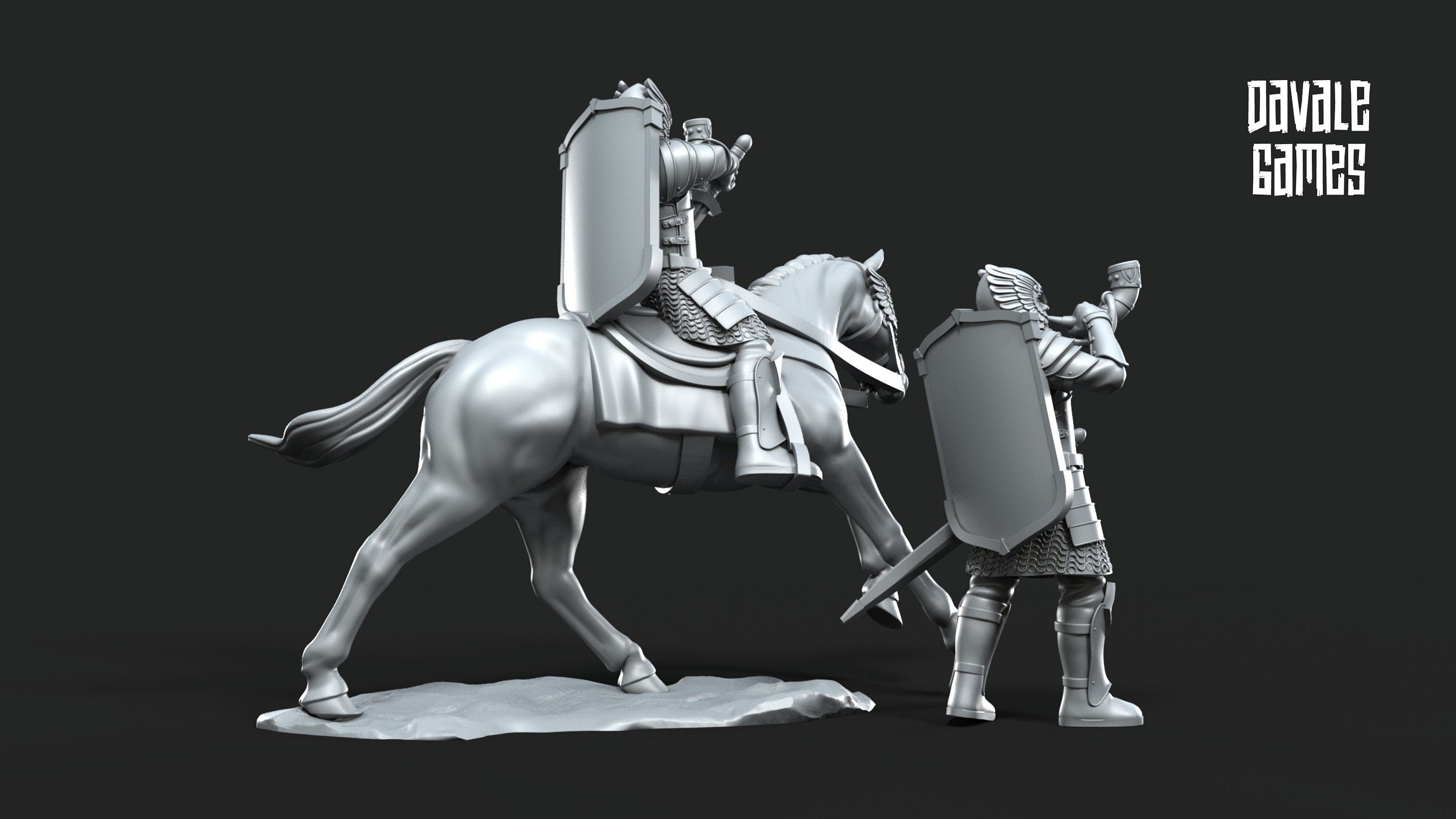 Gandor - Grey Castle Horn Mounted and foot, Banner Protectors of the shire, miniatures for wargame D&D, Lotr...